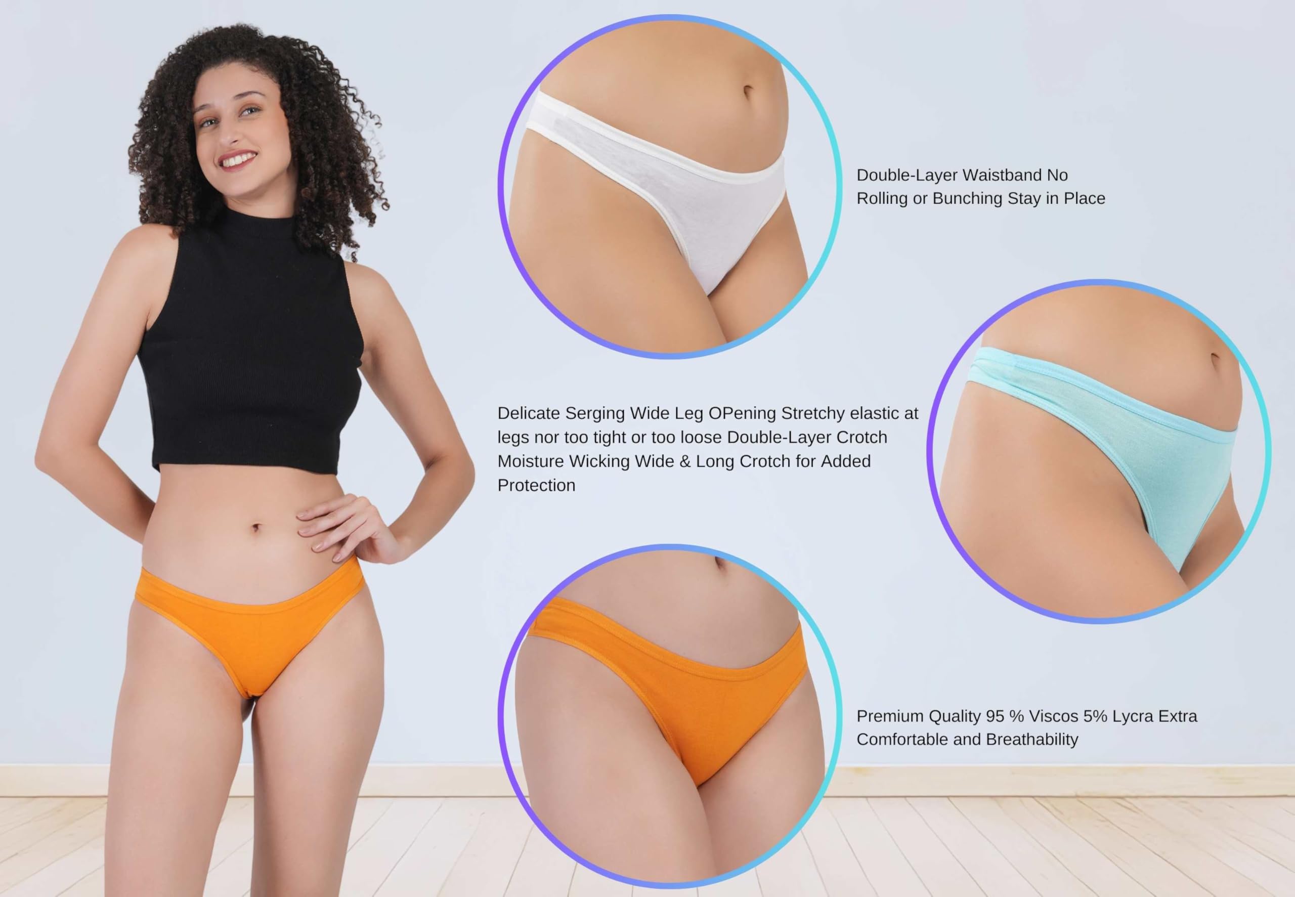 Flosee Women's Viscos Cotton G-Staring Thong Panties, Available in Regular & Plus Size Pack of 2 - Image 2 thumbnail