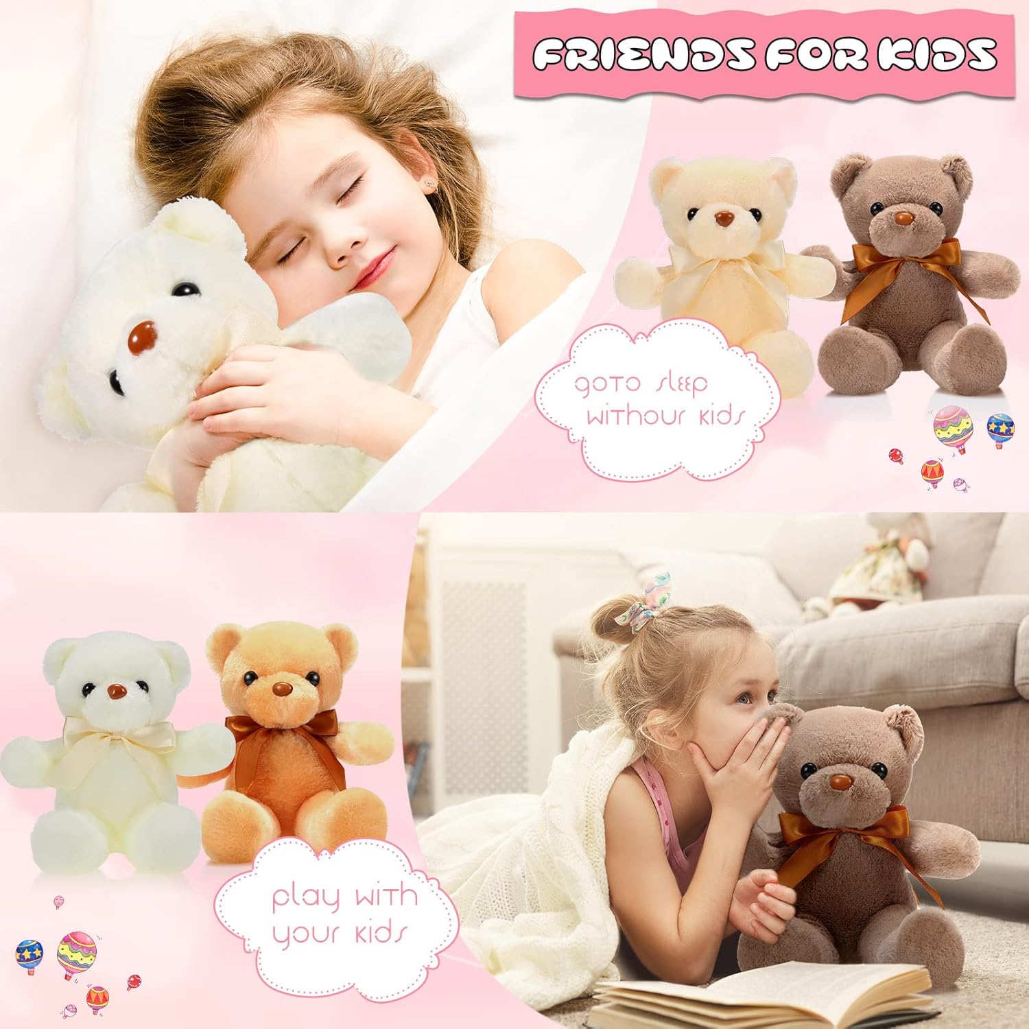 Skylety 10 Pcs 12 Inch Bears Bulk Stuffed Animals Soft Gift Plush Bears Toy with Ribbon Bow for Birthday Baby Shower Wedding Graduation Party Favor(Vivid Colors)