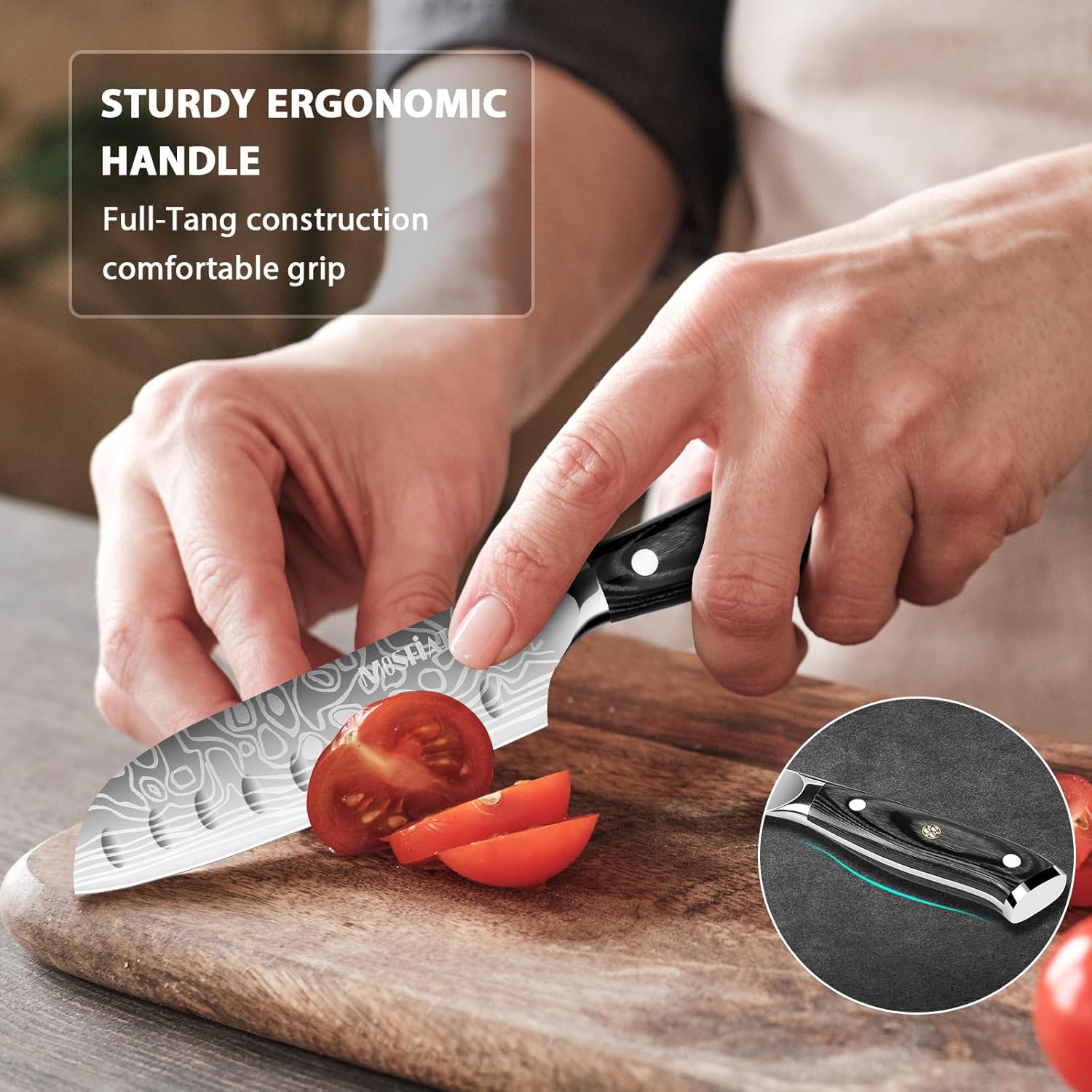 MOSFiATA 7" Santoku Knife with 5.5inch Santoku Knife, German High Carbon Stainless Steel EN.4116