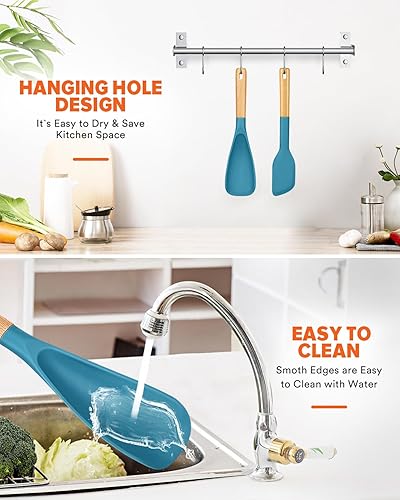 Miniatura 8 de Cuchara de cocina y raspador para utensilios de cocina antiadherentes, ideal para cocinar y servir silicona mate duradera sin BPA, cuchara