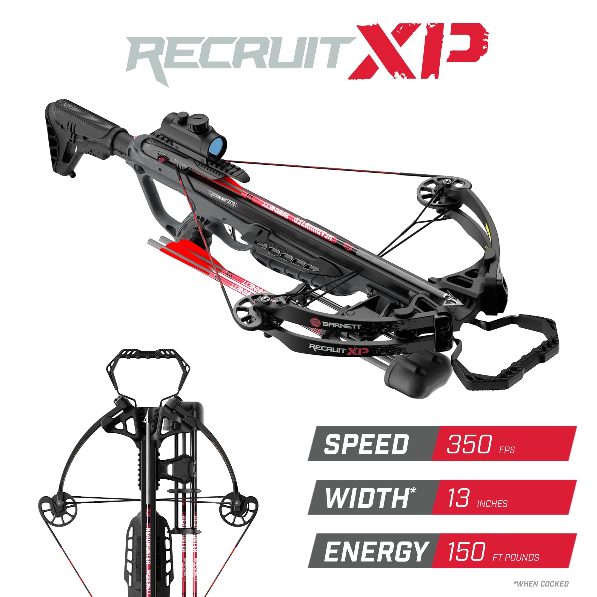 Barnett Recruit XP Crossbow Package, Compact Crossbow with 2 Arrows & 3 Dot Sight, Ideal for Hunting & Training for All Ages & Capabilities