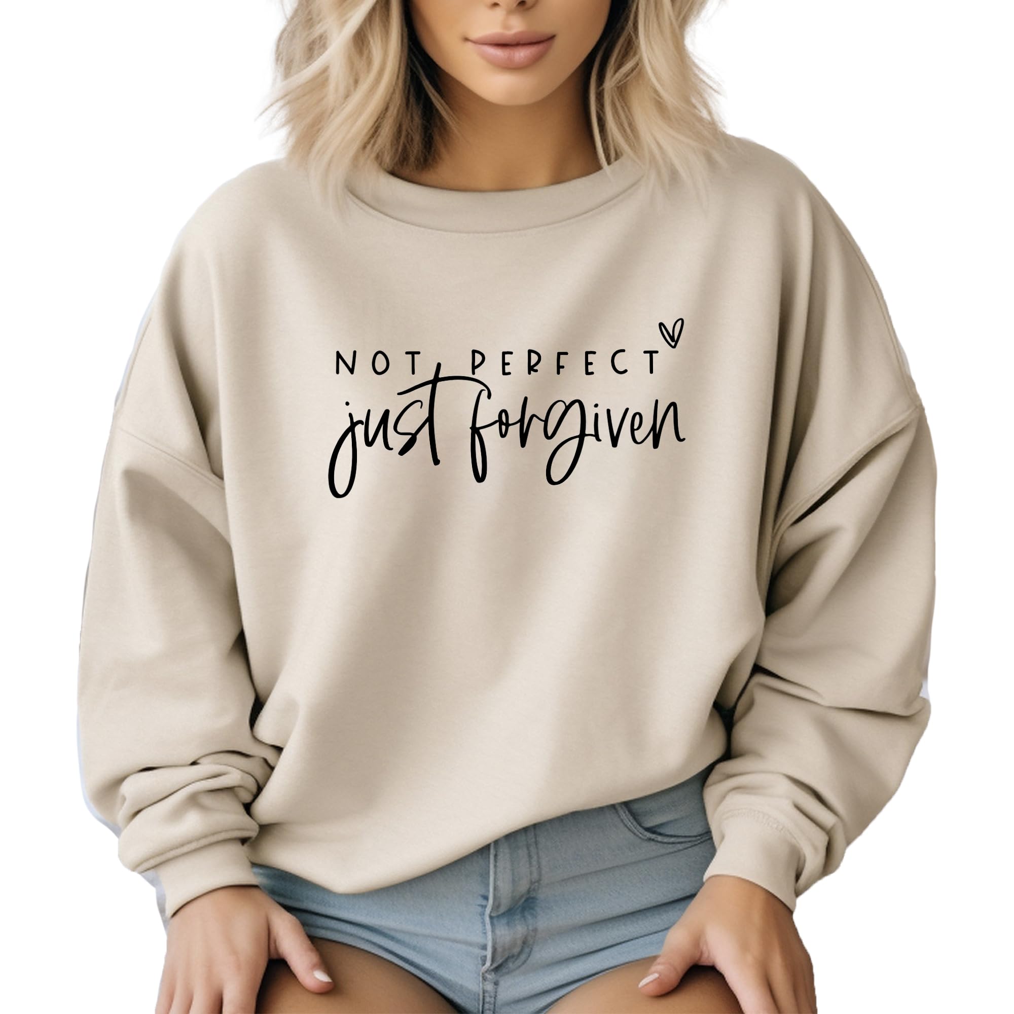 Not perfect Just Forgiven Christian Bible Sweatshirt Christian Long Sleeve Shirts Jesus Faith Cross Graphic Casual Loose Pullover Tops