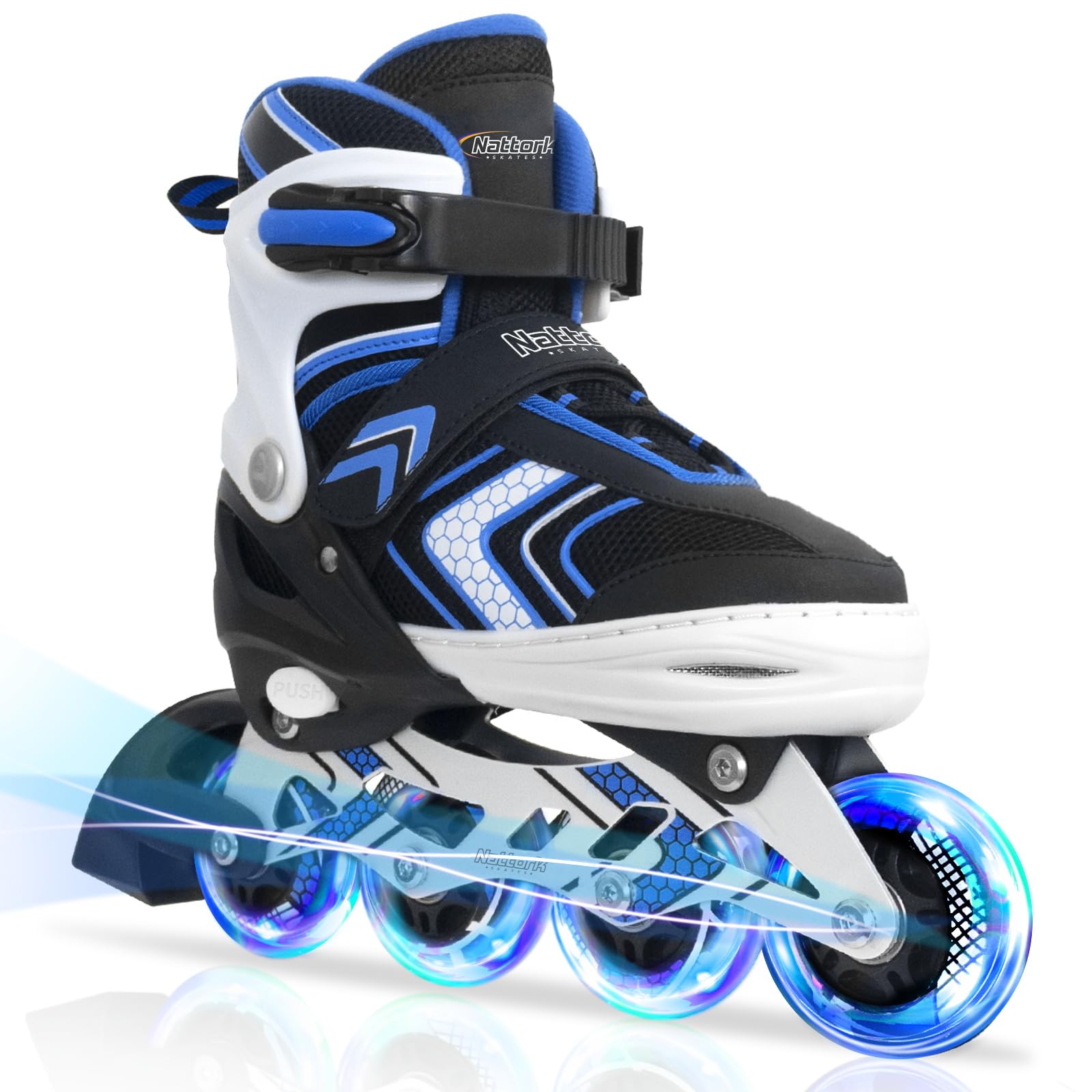 Inline Skates for Men Women Size Adjustable Beginner's Inline Skates - Perfect for Indoor and Outdoor(Blue, L)