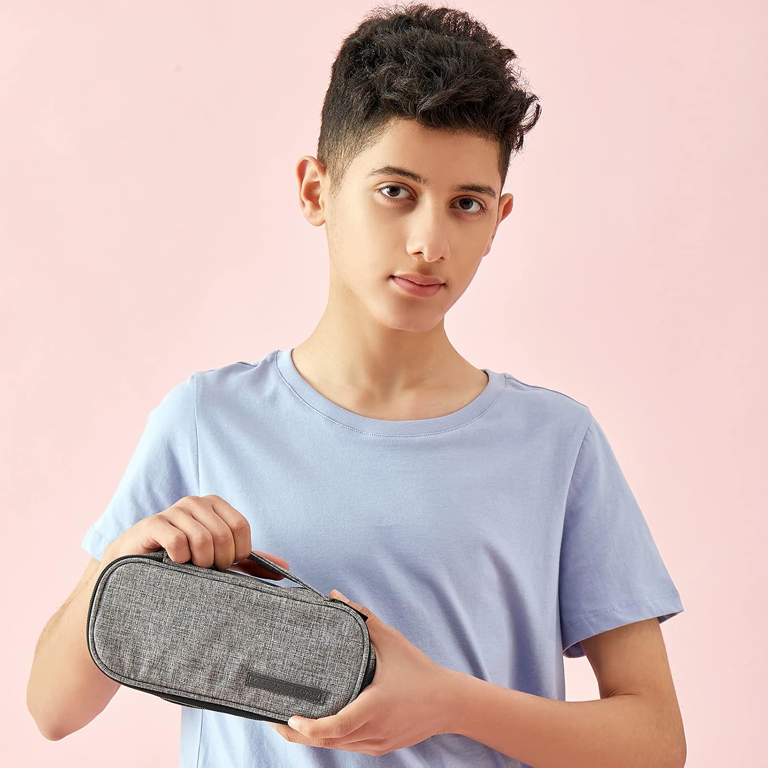 CICIMELON Pencil Case Big Capacity Handheld 3 Compartments Pencil Pouch Portable Large Storage Canvas Pen Bag for Boys Girls Adults Students Business Office(Gray)