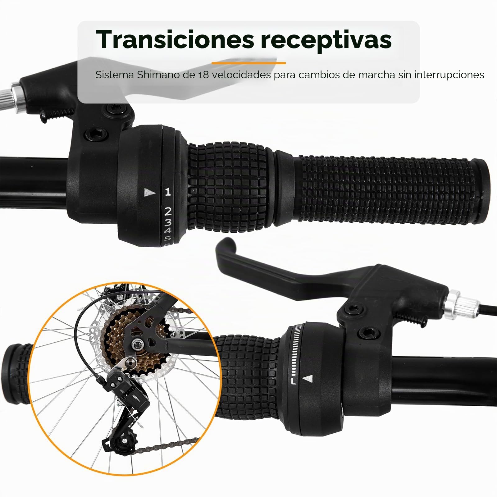 HILAND Bicicleta de Montaña 26/27,5”, 18 Velocidades, MTB para Hombre y Mujer, Doble Freno de Disco, Horquilla con Suspensión, Bicicleta para Adultos, Naranja/Amarillo
