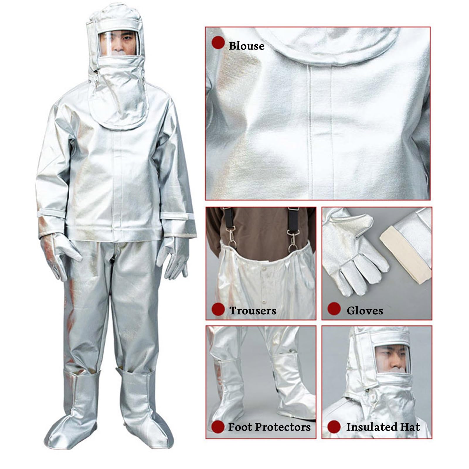 Traje Anti Radiación Térmica 500℃ Traje Ignífugo De Papel De Aluminio Compuesto Conjunto De Protección Térmica Uniforme Ignífugo