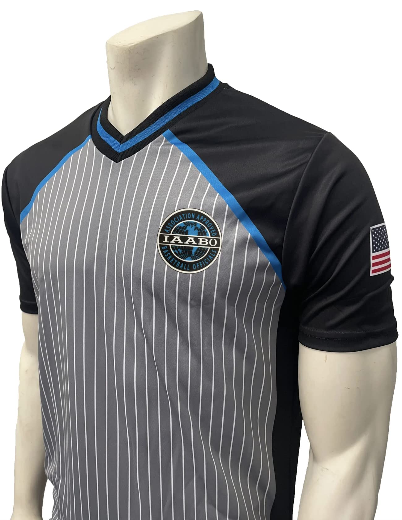 Smitty | I240 | IAABO Basketball Referee Shirt White Flag on Sleeve USA | Collegiate College Official Uniform | Black White (XL)