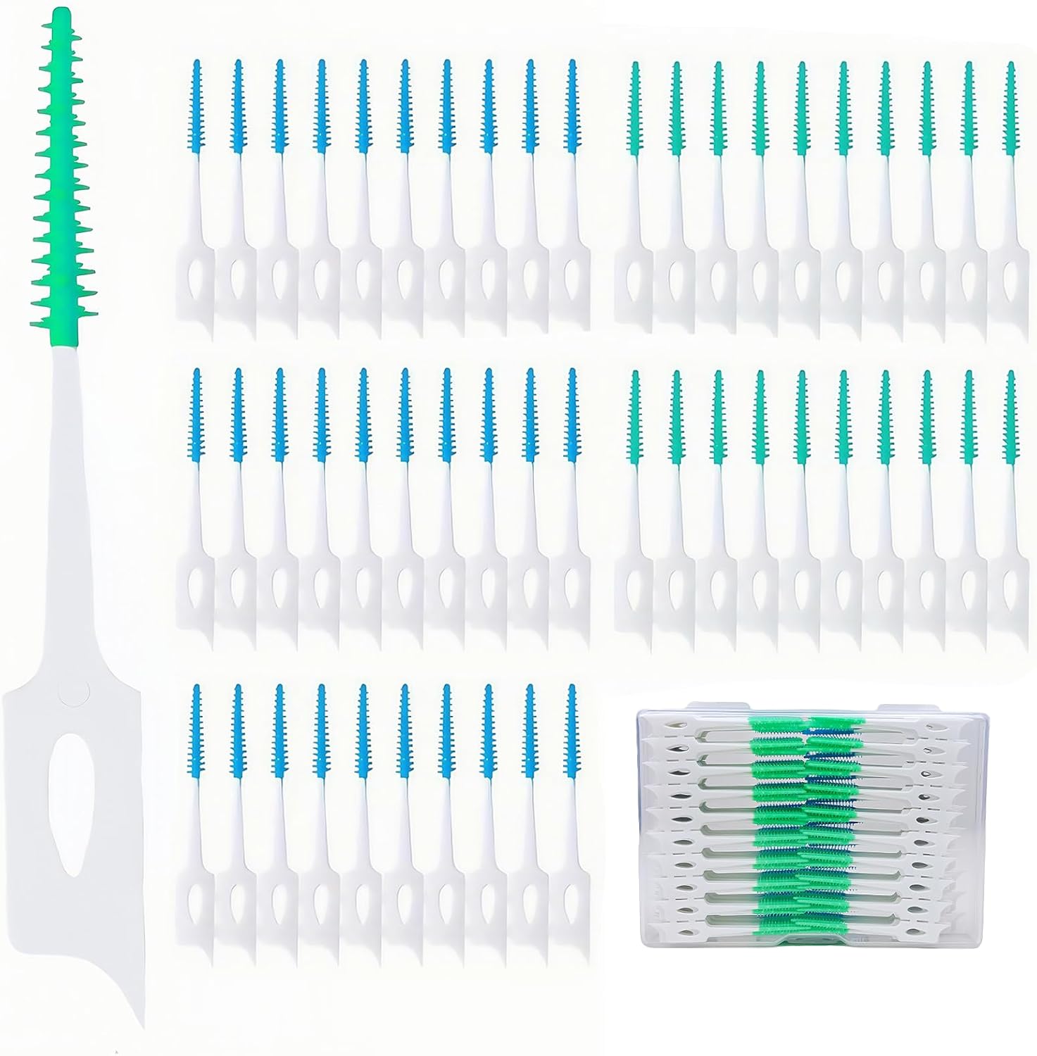 300 Pieces Dual-Use Interdental Brushes Soft Silicone, Disposable Dental Picks,Premium Dental Floss Picks for Effective Teeth Cleaning(200pcs Green+100pcs Blue)