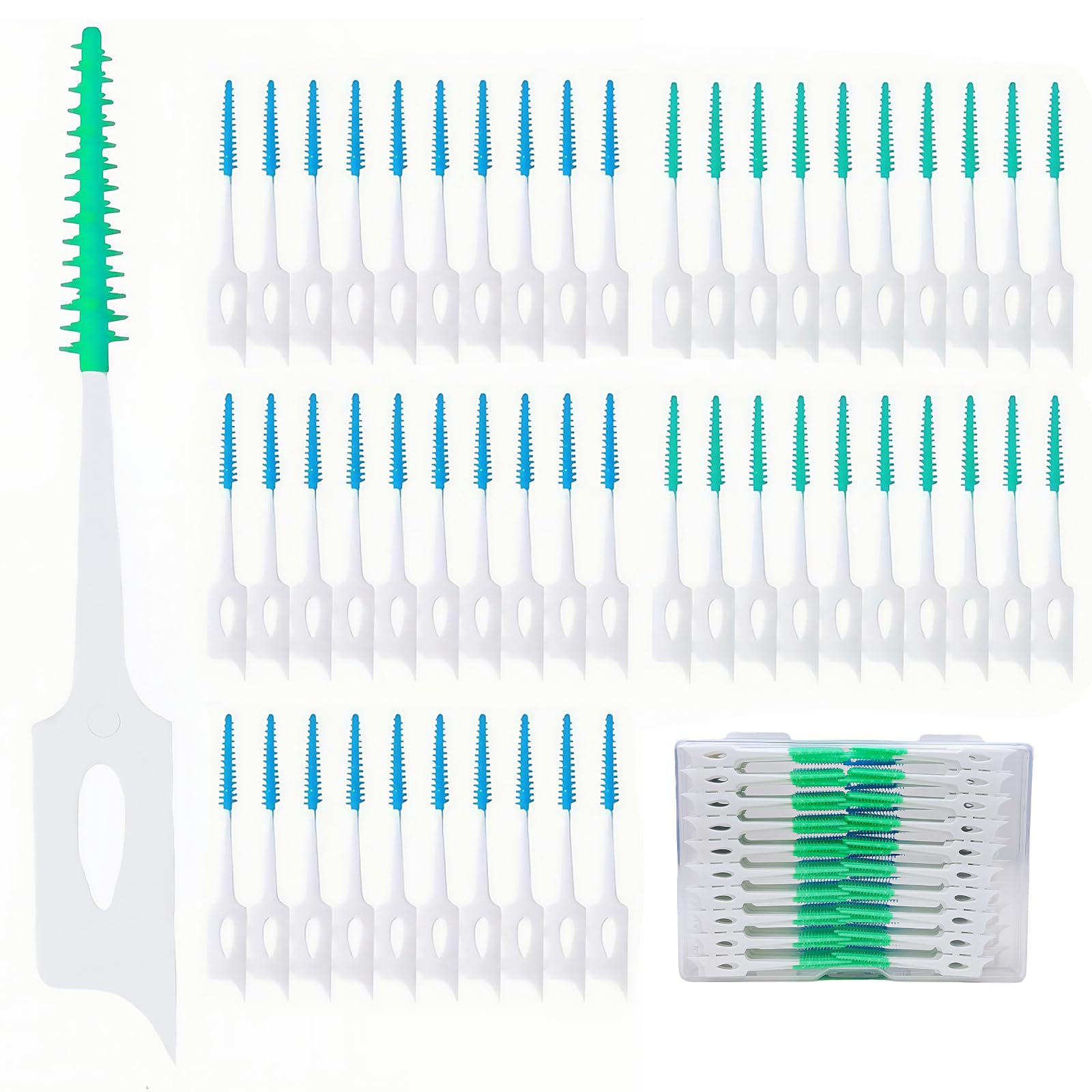 Maoerdental 300 Pieces Dual-Use Interdental Brushes Soft Silicone, Disposable Dental Picks,Premium Dental Floss Picks for Effective Teeth Cleaning(200pcs Green+100pcs Blue)