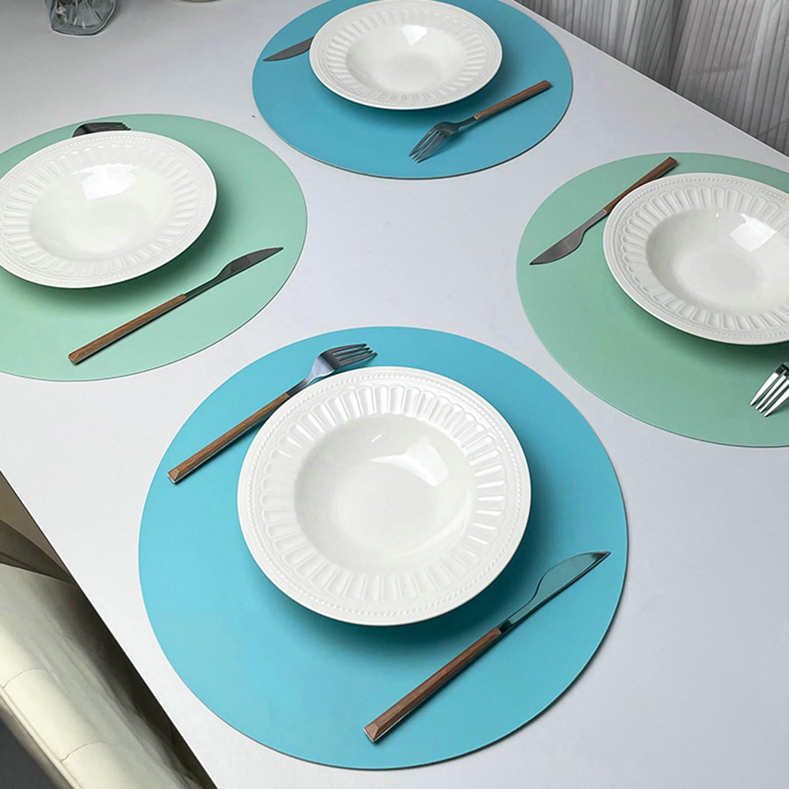 Tovagliette Pranzo, Set di 8 Tovaglietta Colazione in Pelle Doppio Lato Tinta Unita Rotonde, Antiscivolo 38CM