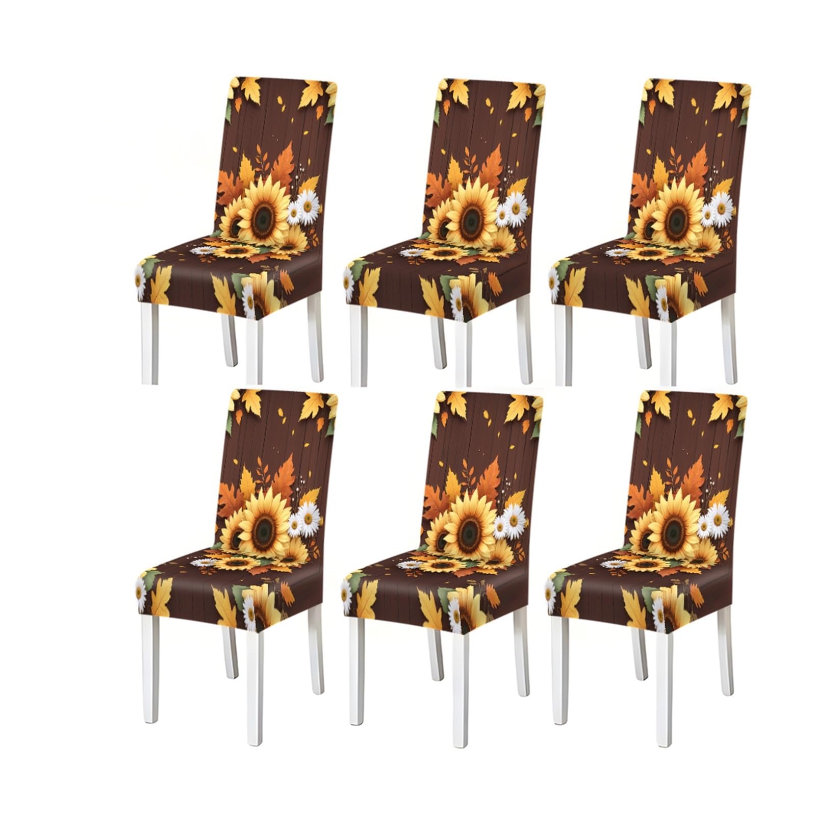 BOSUYBN Autumn Sunflower & Leaves Print Stretch Dining Chair Covers, Set Of 2/4/6 Furniture Protectors for Home Dining Room(6PCSChair cover)