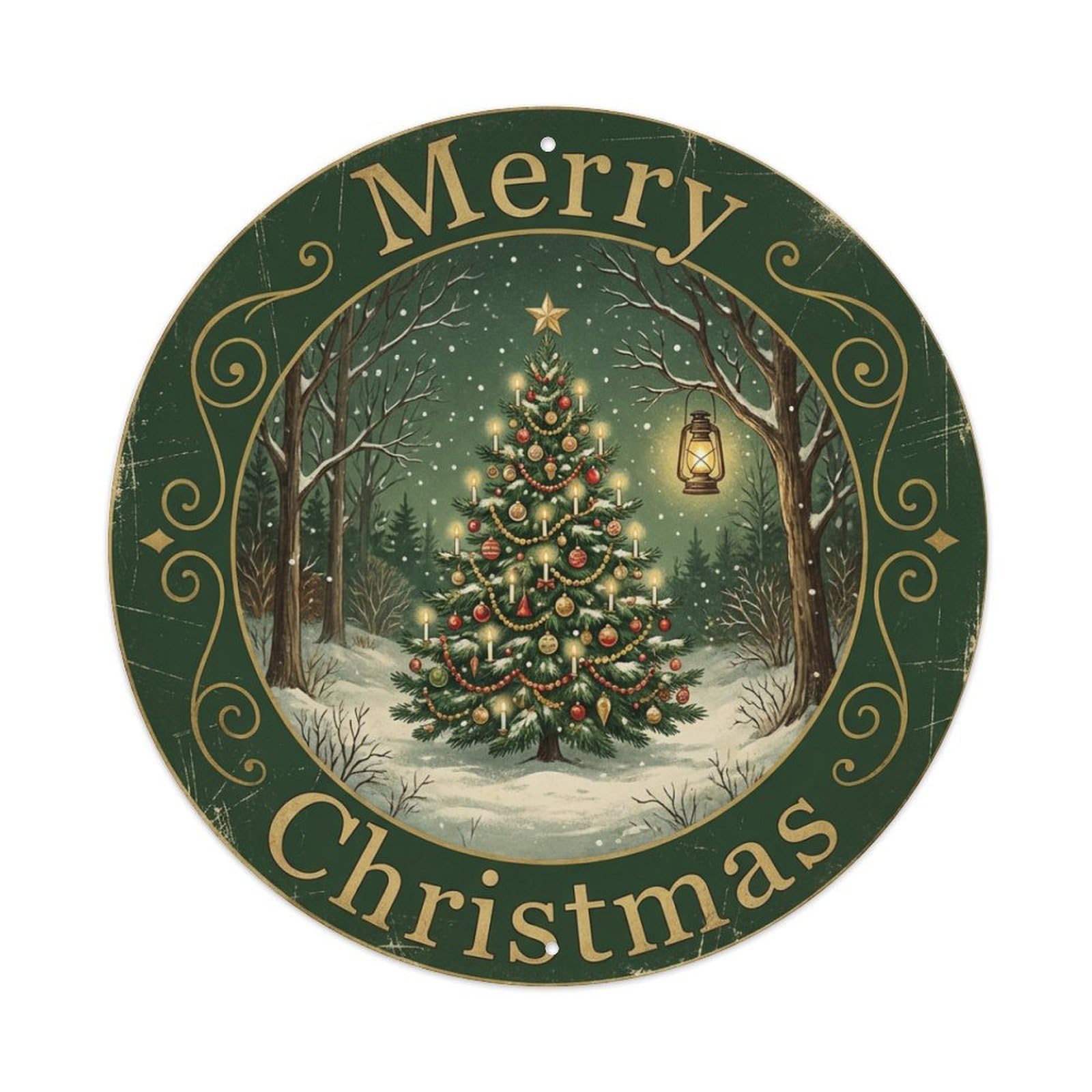Merry Christmas Tree Woodland Forest Metal Tin Sign