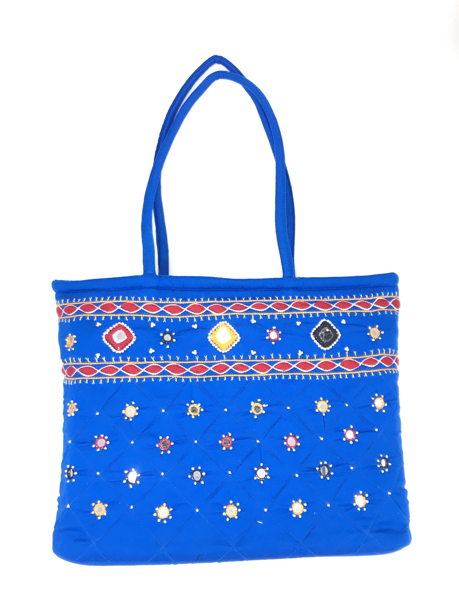 SriShopify Handmade Traditional Fabric Handbags for Women Embroidery Mirror Work Shoulder bags for Ladies (Medium 14x10x4 Inch Blue Tote) (B09W9TSJ6P) Amazon Price History, Amazon Price Tracker