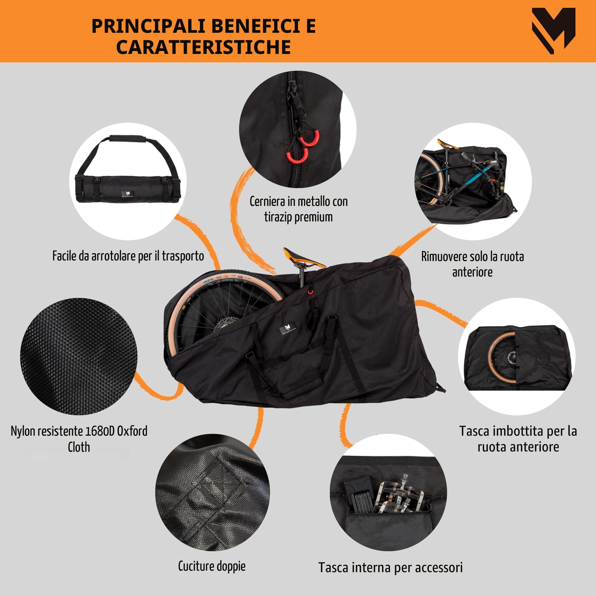 Lamaki Sacca Trasporto Bici - XXL Universale per Bici da Corsa, Gravel 700C/28 pollici e MTB 26-29 pollici - Senza Rimuovere la Ruota Posteriore - Borsa Bici Resistente Nylon 1680D, Pieghevole