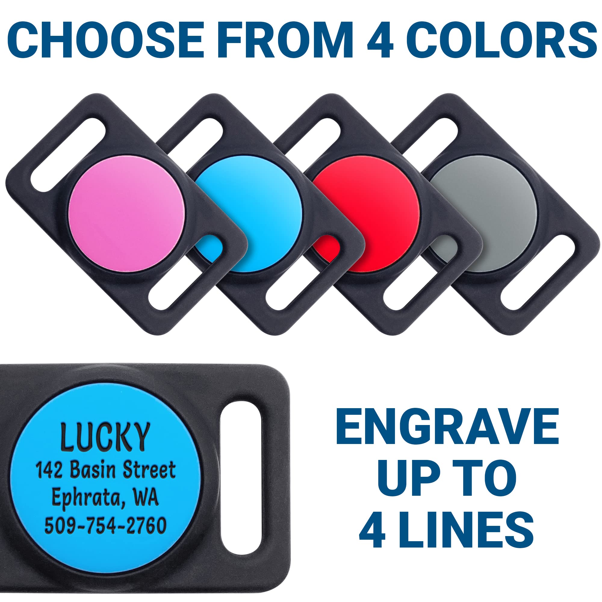 GoTags Engraved Airtag Dog Collar Holder, Personalized Airtag Case for Pet Collar, Up to 4 Lines of Custom Text, Airtag Slide On Tag for GPS Dog Tracker, Track Dogs with Apple iPhone (Solid, Large)