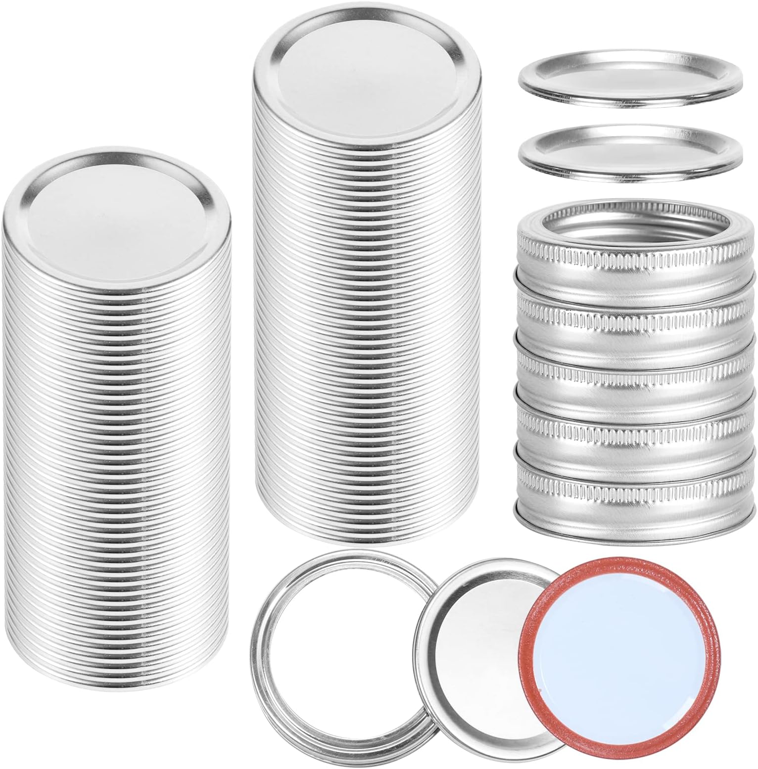 105-Count Regular Mouth Canning Lids for Ball, Kerr Jars - Split-Type Metal Mason Jar Lids for Canning - Food Grade Material, 100% Fit & Airtight for Regular Mouth Jars (with 5 Rings)