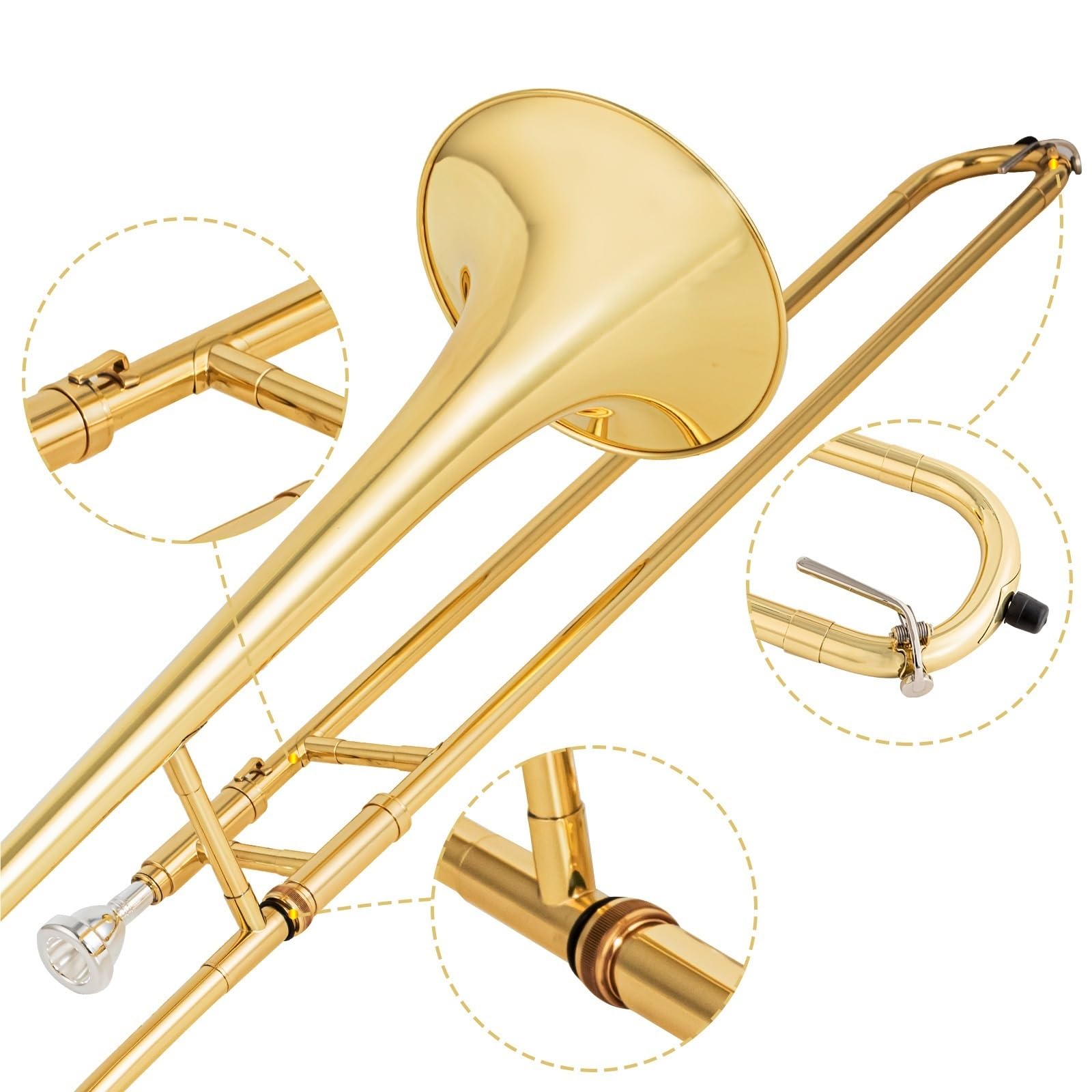 Puzon Puzon Tenorowy Początkujący Tonacja B Instrument Dęty Klawesynowy Niklowo Srebrny Pozłacany