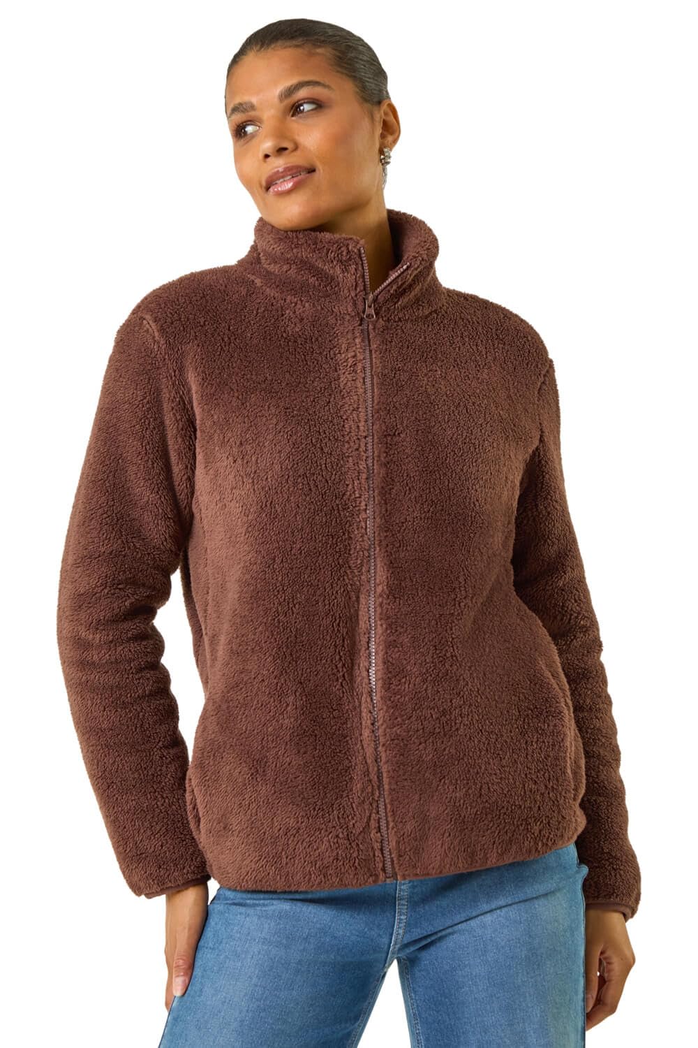 Roman Women's Chocolate Soft Sherpa Fleece Jacket In | Size: Xl