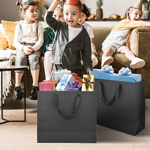 Miniatura 6 de Bobobag Paquete de 12 bolsas de regalo negras de 12.5 pulgadas con papel de seda para compras, negocios, fiesta nupcial, regalo de cumpleaños del