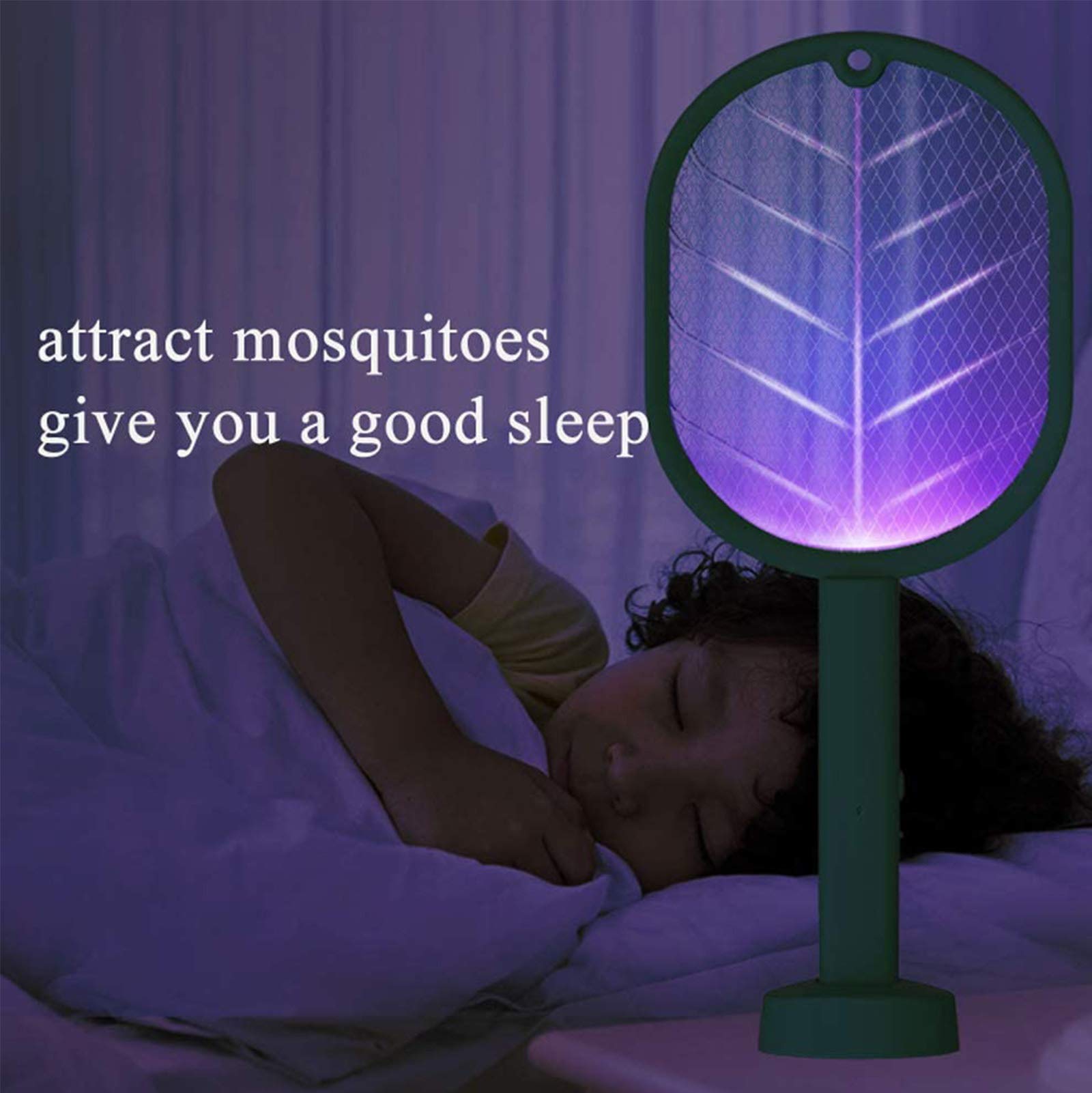 Fly Swatter-Zap Mosquito for Indoor And Outdoor Electric Pest Control, USB Rechargeable,LED Lighting w/Base