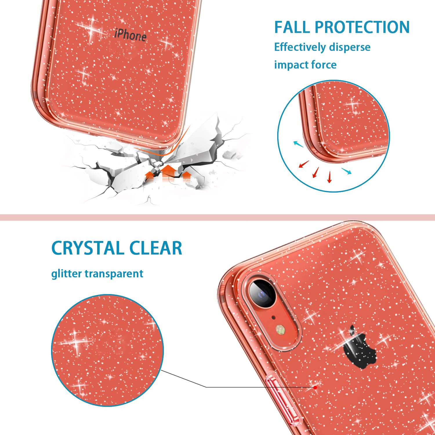 Cover Glitter Per IPhone XR Con 2 Pellicole In Vetro Temperato - Custodia Morbida TPU Trasparente - 5