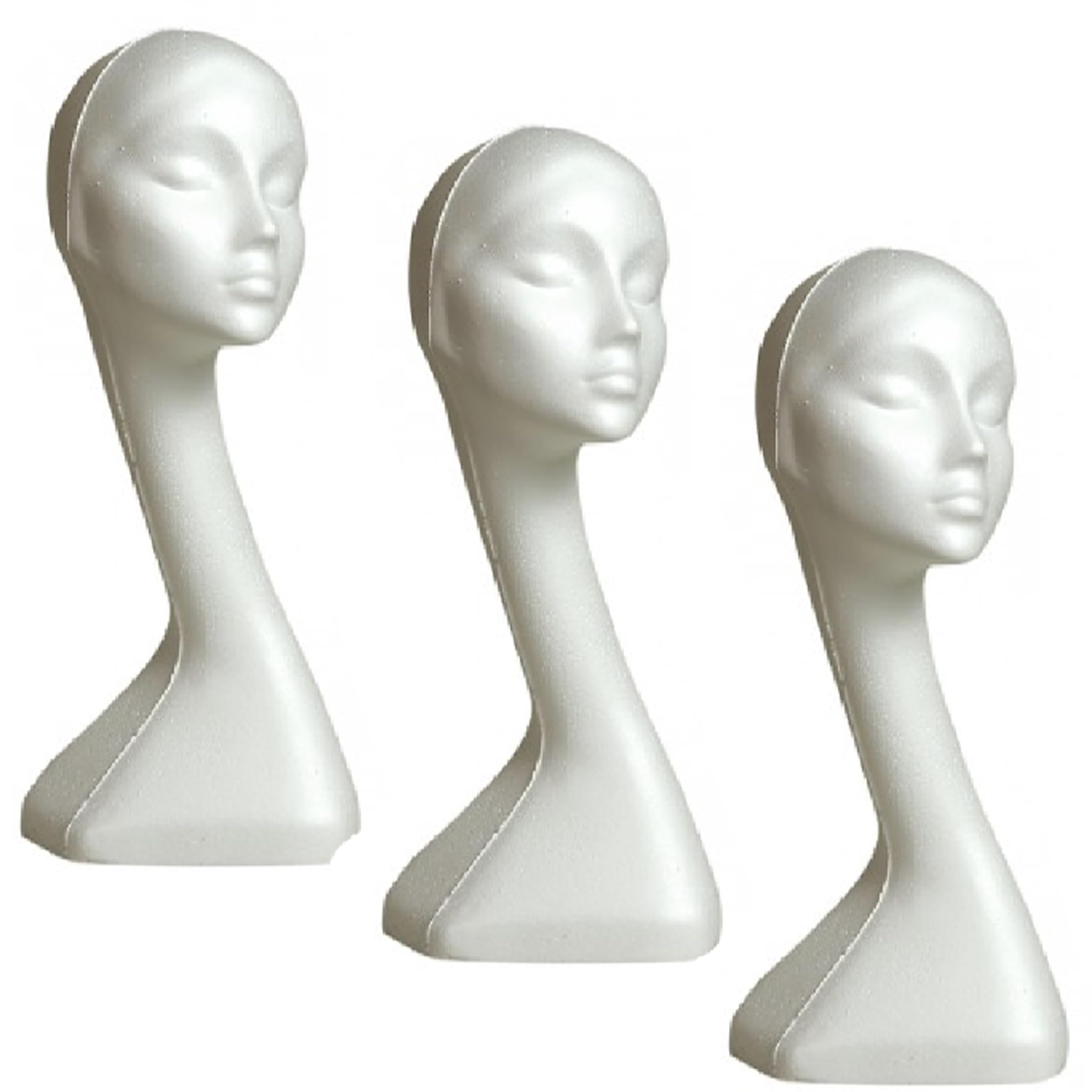 My Shopfittings Craft Foam Wig Head - WHITE FeMale SWAN NECK Mannequin Wig Holder Stand WHITE Polystyrene Foam (3 X SWAN NECK Polystyrene)