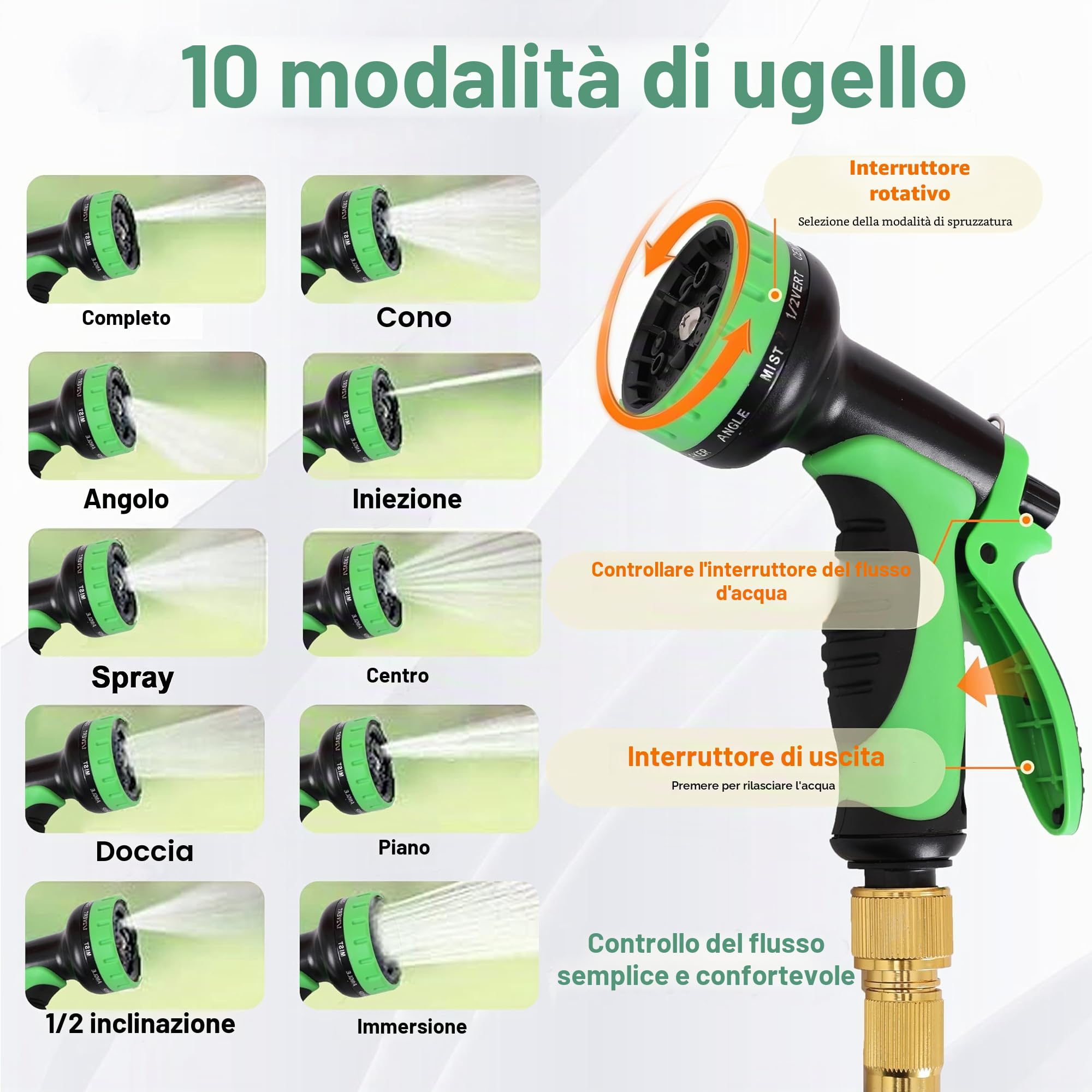 Tubo da Giardino Estensibile Tubo da Giardino 100FT/30m, Tubo per Irrigazione con Ugello a 10 Funzioni,Tubo Irrigazione con Raccordi in Ottone da 3/4" Per Lavaggio Auto, Giardino, Prato (100FT/30m)