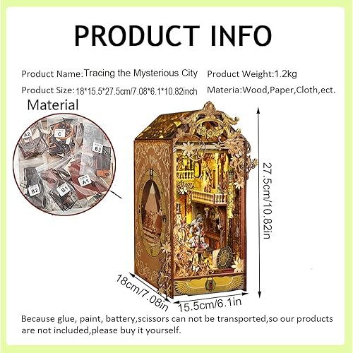 Miniatura 57 de Rompecabezas de madera 3D con caja de música de luz sensor, kit de montaje de rincón de libros en miniatura, kit de montaje de rincón de libros