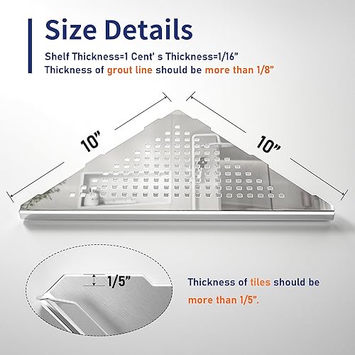 Miniatura 5 de Bernkot Estante de ducha esquinero, estantes empotrados de acero inoxidable 304 pulido de 10 pulgadas para baño, estantes de estante para pared de