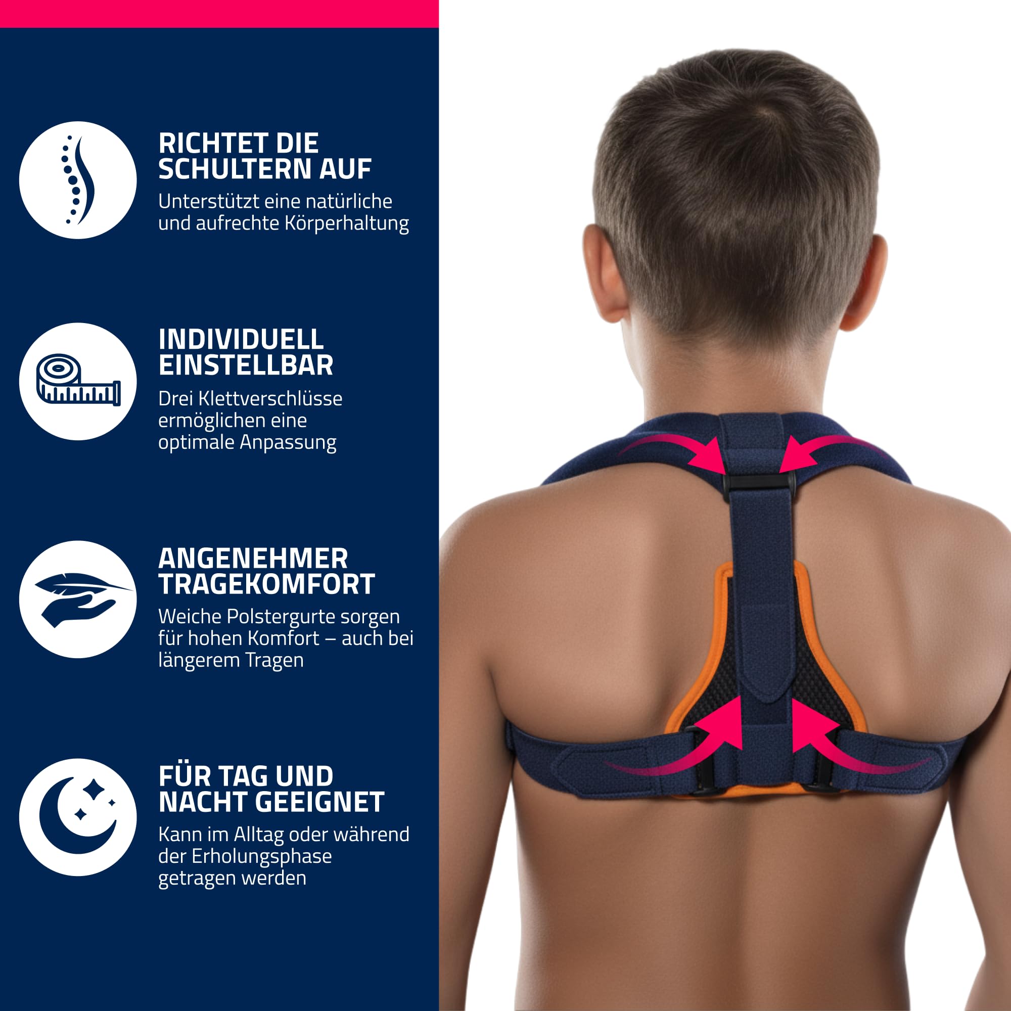 Seeger Rücken Geradehalter & Haltungskorrektur – Rückenstützgürtel für Kinder, Schultergurt Haltungskorrektur für geraden Rücken, Clavicula Bandage, verstellbar, Made in Germany