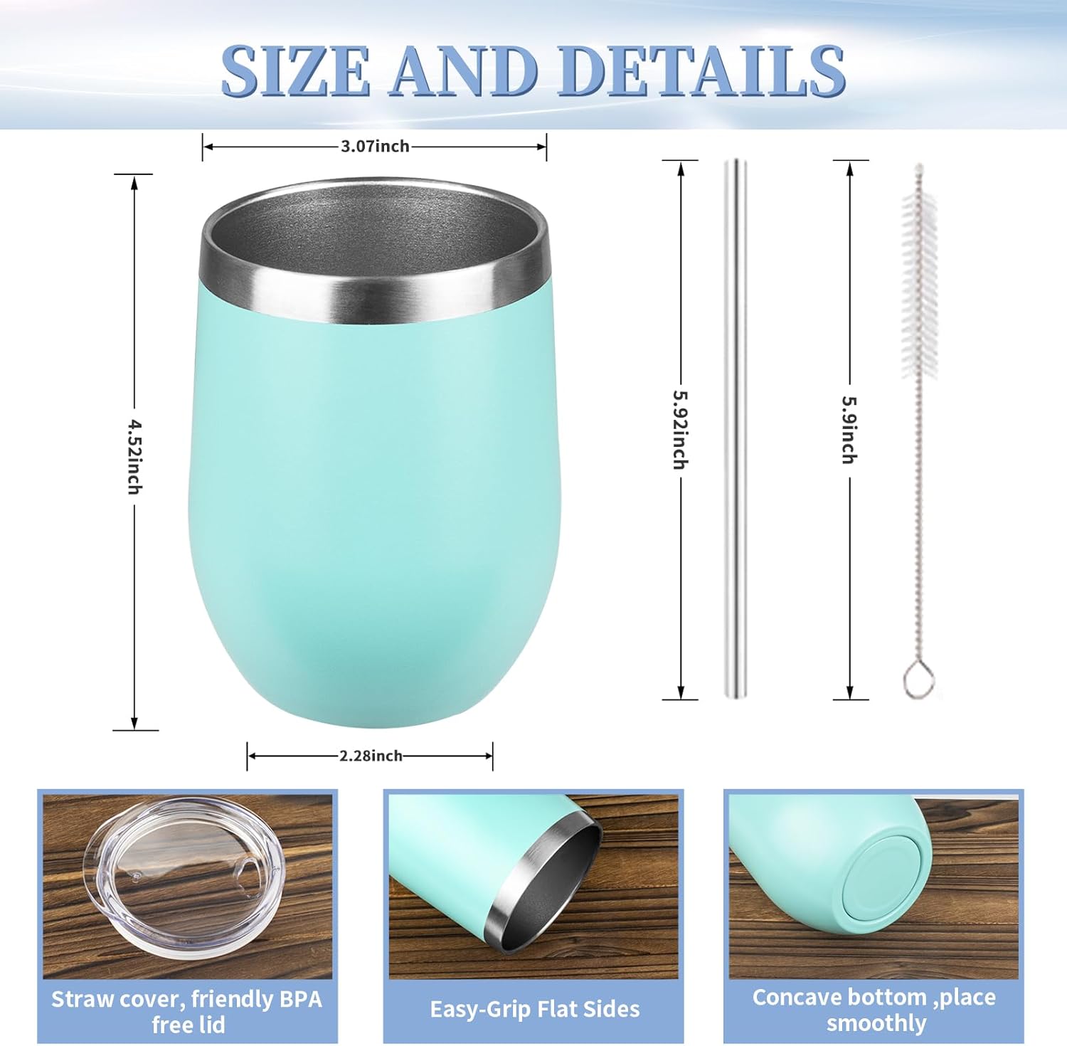 12oz/4 Pack Wine Tumbler with lid, Stainless Steel Travel Mugs Stemless Double Wall Insulated Coffee Cup, Insulated Wine Glasses Travel Tumbler for Cold & Hot Drinks(Light Green,4) - Image 4