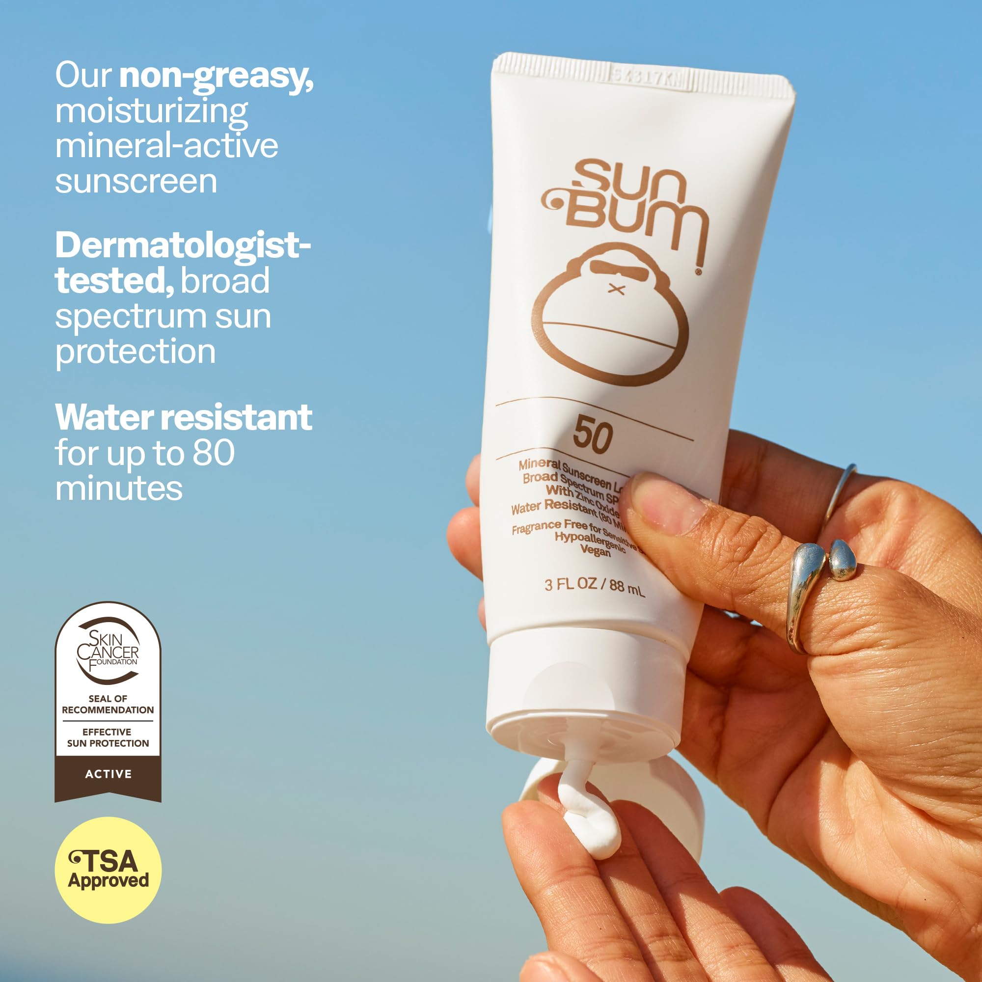 Sun Bum Crème solaire minérale SPF 50 | Végétalienne et adaptée aux récifs (Octinoxate et Oxybenzone) | Crème solaire naturelle à large spectre avec protection UVA/UVB | 85 g