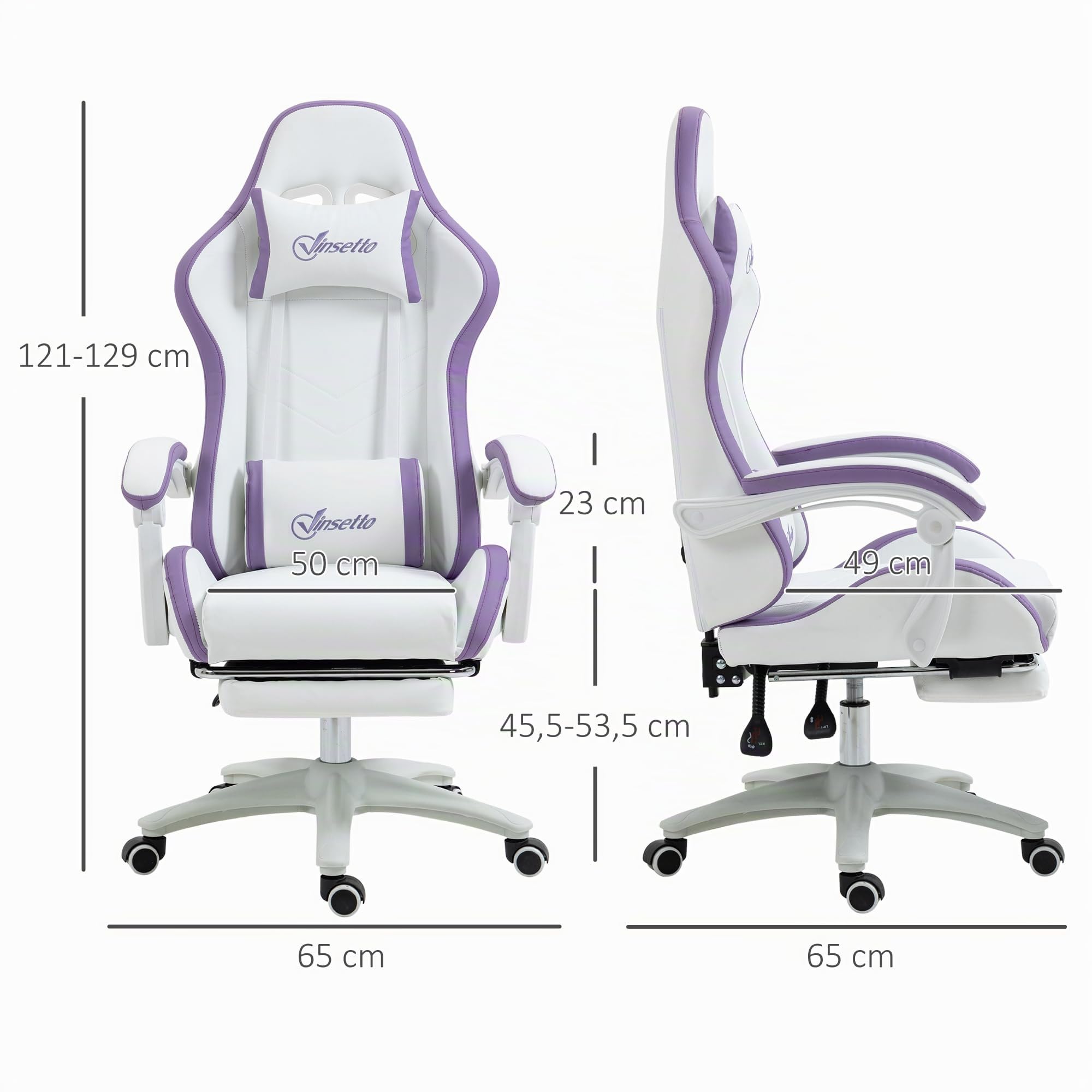 Vinsetto Chaise Gaming Ergonomique Repose-Pieds Télescopique Blanc