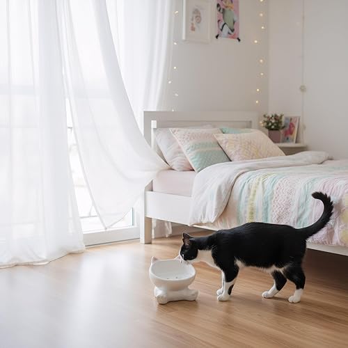 Miniatura 9 de Cuencos elevados para gatos, cuenco elevado de cerámica para comida para gatos para fatiga de bigotes, cuenco inclinado de comida para gatitos y
