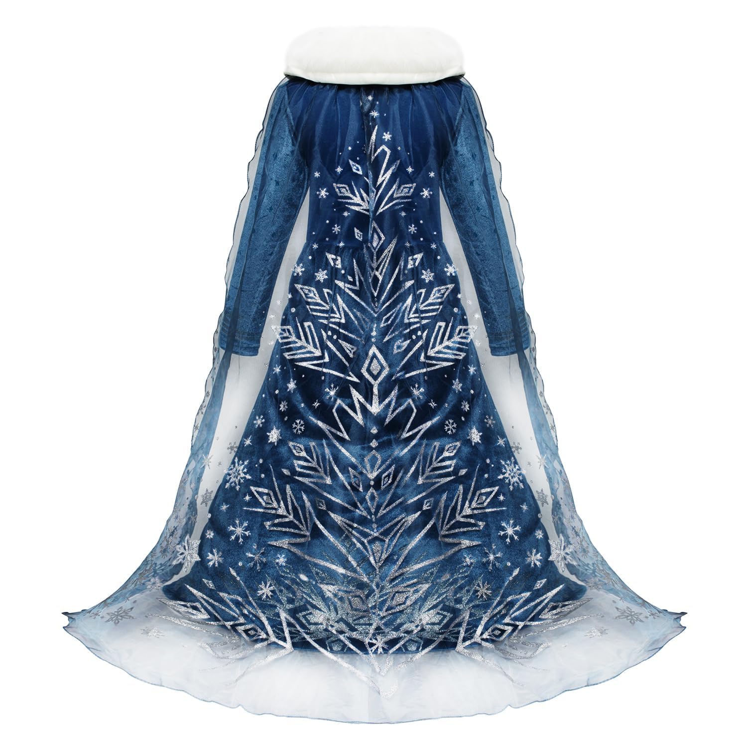 Monissy Regina Congelata Principessa Elsa Vestito Ragazza Blu Collare Bianca Velluto Manica Lunga Mantello Travestimento Chiffon Neve Stampa Compleanno Natale Carnevale