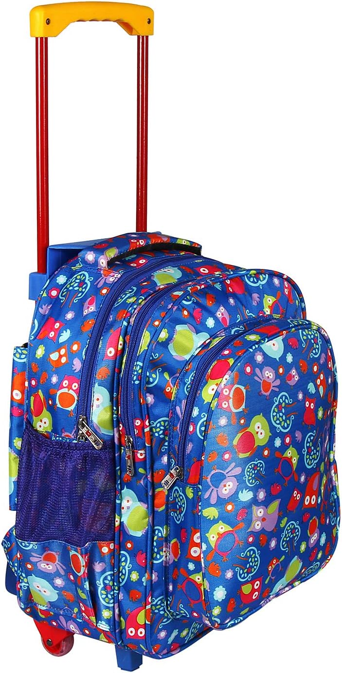 Waterproof Printed School Trolley Backpack | Blue Polyester Rolling Bag with Wheels for Kids & Teens | Adjustable Padded Shoulder Straps are Designed to Provide a Comfortable Fit