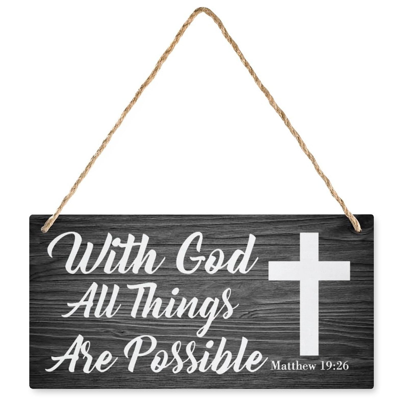with God All Things are Possible Bible Verse Wooden Wall Decor - 12X6 Inch Door Hanger Rustic Farmhouse Sign, Religious Home Decor