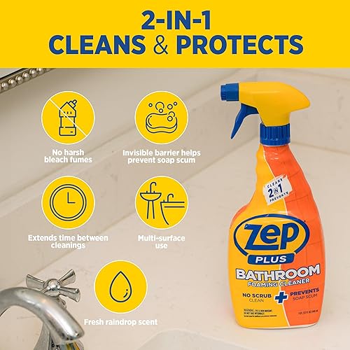 Miniatura 7 de Zep Plus - Limpiador espumoso para baño - 32 onzas (caja de 12) - R54012 - Mantén tu baño limpio + protege contra la futura acumulación de jabón