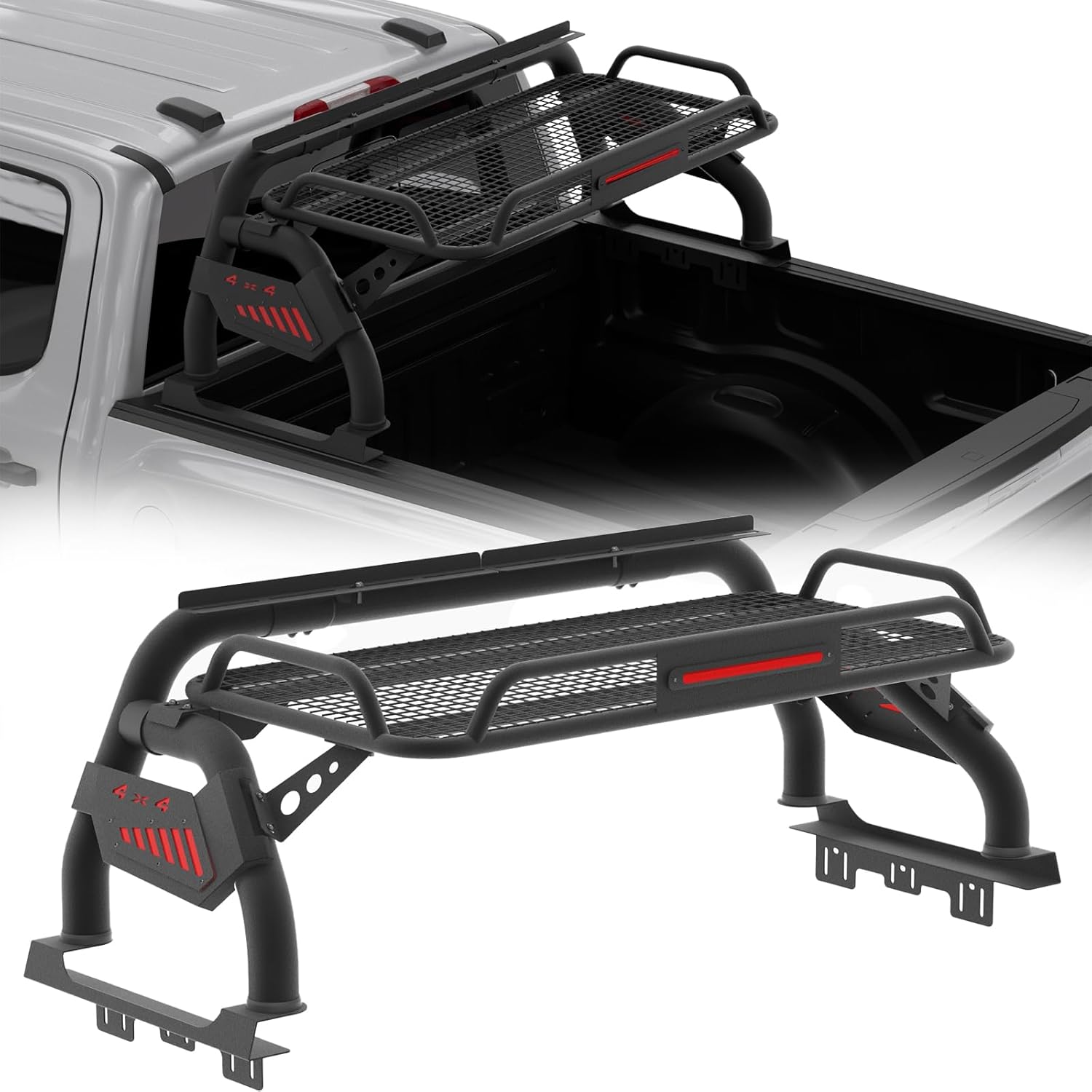 Universal Truck Bed Roll Bars, Sport Rack Roll Bar with Cargo Basket Compatible with Ford F-150/F-250/F-350, Ford Ranger, Dodge Ram, Chevy Silverado, GMC Sierra, Tundra, Nissan Titan,Nissan Frontier