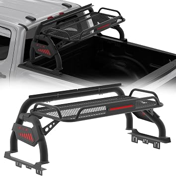 Universal Truck Bed Roll Bars, Sport Rack Roll Bar with Cargo Basket Compatible with Ford F-150/F-250/F-350, Ford Ranger, Dodge Ram, Chevy Silverado, GMC Sierra, Tundra, Nissan Titan,Nissan Frontier