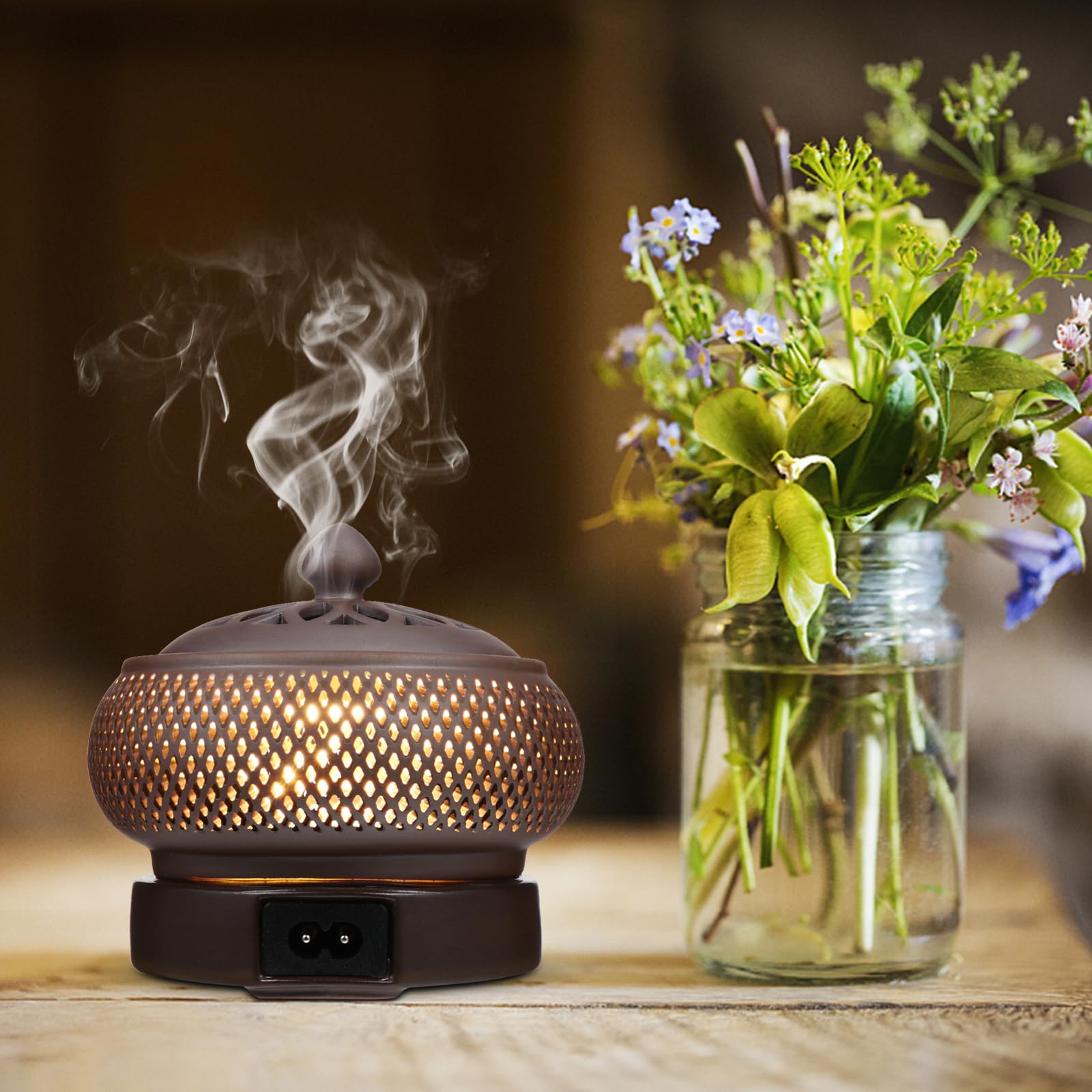 Doitool BrûLeur D'Encens ÉLectrique avec Minuterie Et RéGlage De La TempéRature Encensoir pour Salon Bureau HôTel DéCoration Portable 4.72X4.72X4.13In