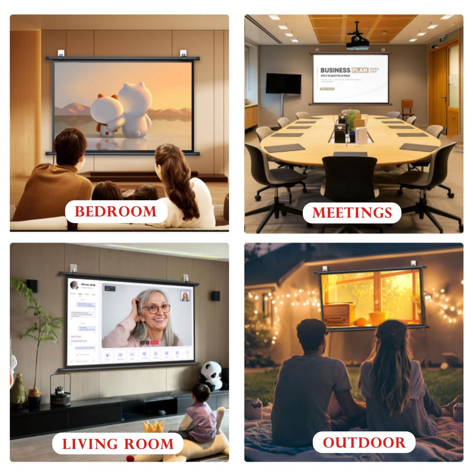 Schermo di proiezione 4K HD da parete, tenda da appendere, leggera e senza pieghe, per uso interno ed esterno, ideale per campeggio, feste, home theater e uffici