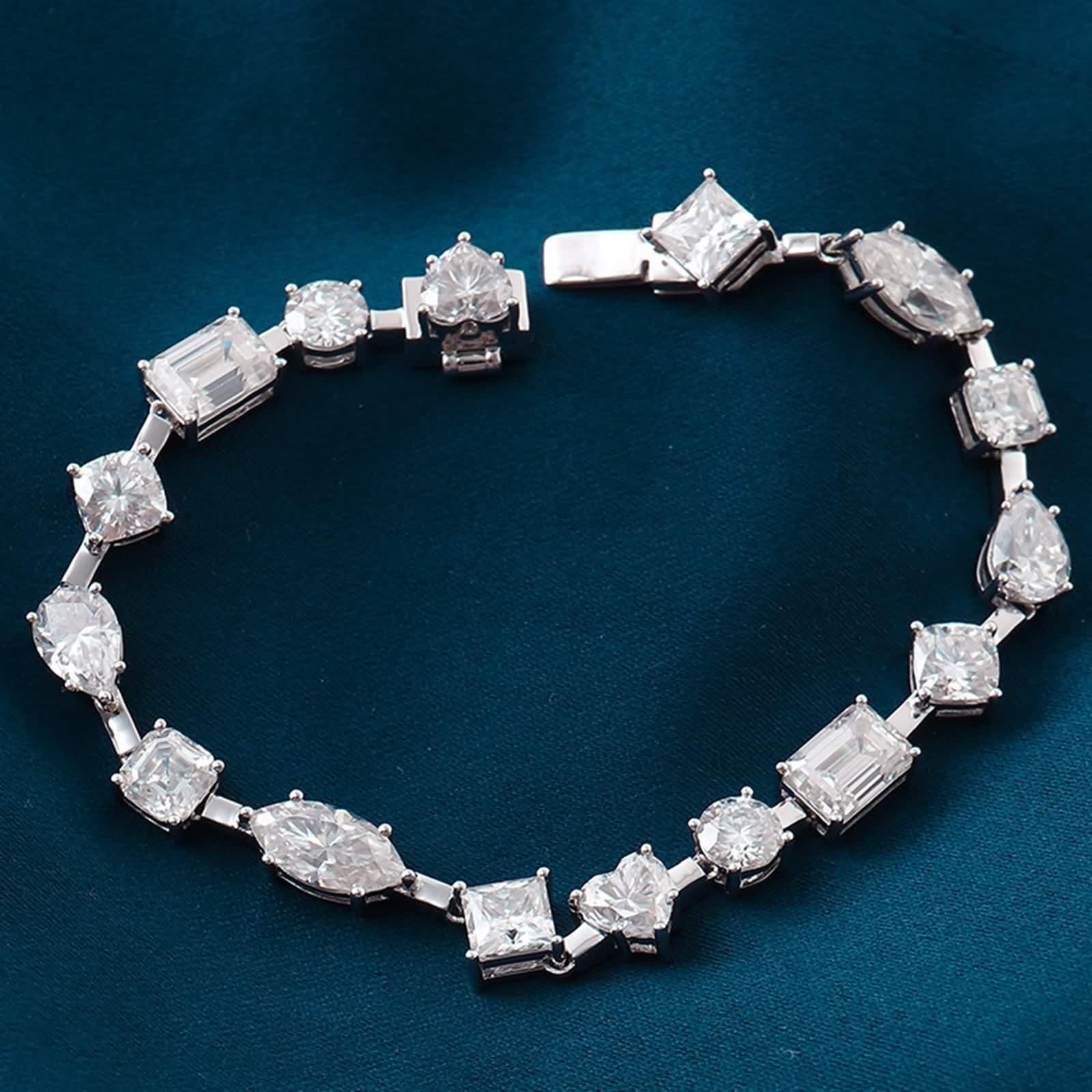 Pulsera de moissanita, pulseras de oro blanco con dije geométrico de moissanita para promesa de boda