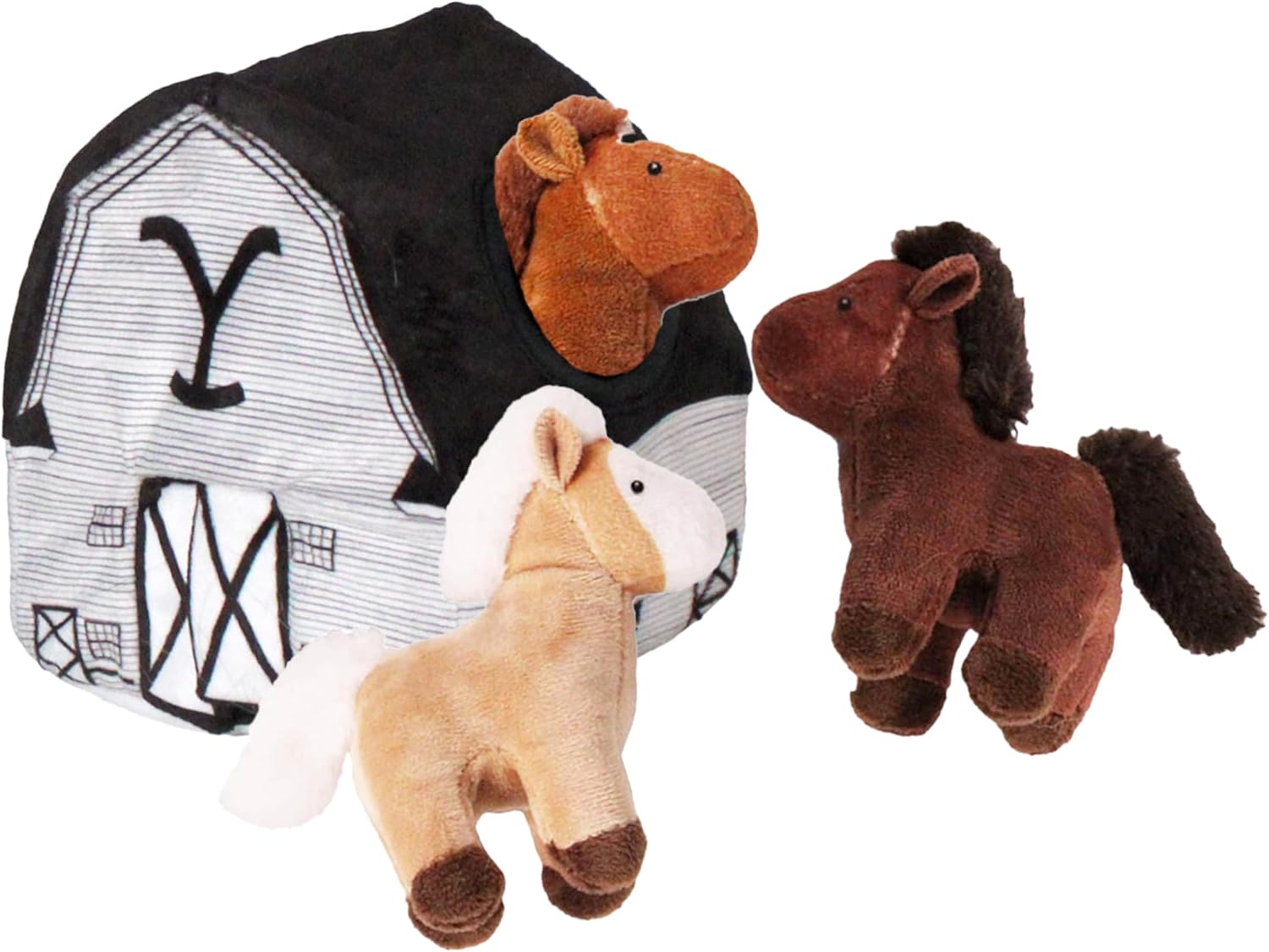 design LAB, Inc. Official Yellowstone Merchandise | Dog Plush Toys | Yellowstone Nesting Toy Barn with Horses | Squeaky Stuffed Animal Horse Gift Set