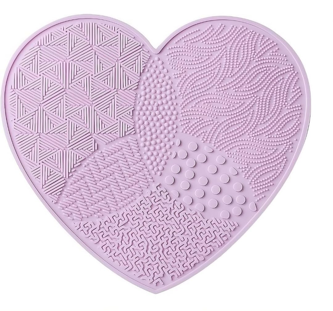 Feelhigh Makeup Brush Cleaning Mat, Soft and Durable Silicone Cosmetic Cleaner Pad, Foldable Makeup Brush Cleaning Bowl, Portable Washing Tool Scrubber with 4 Textures (pack1- Heartshape01)-image-37
