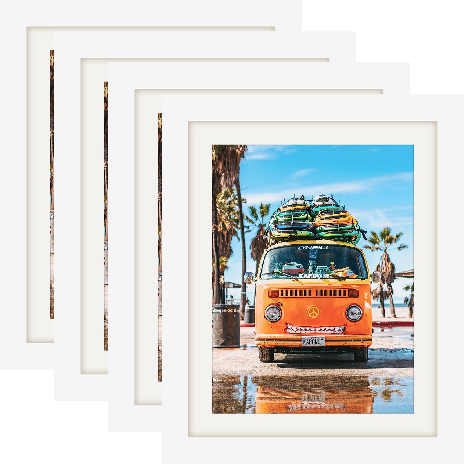 8x10 White Picture Frames Natural Solid Wood 4 Pack for Wall Mounting and Tabletop Display