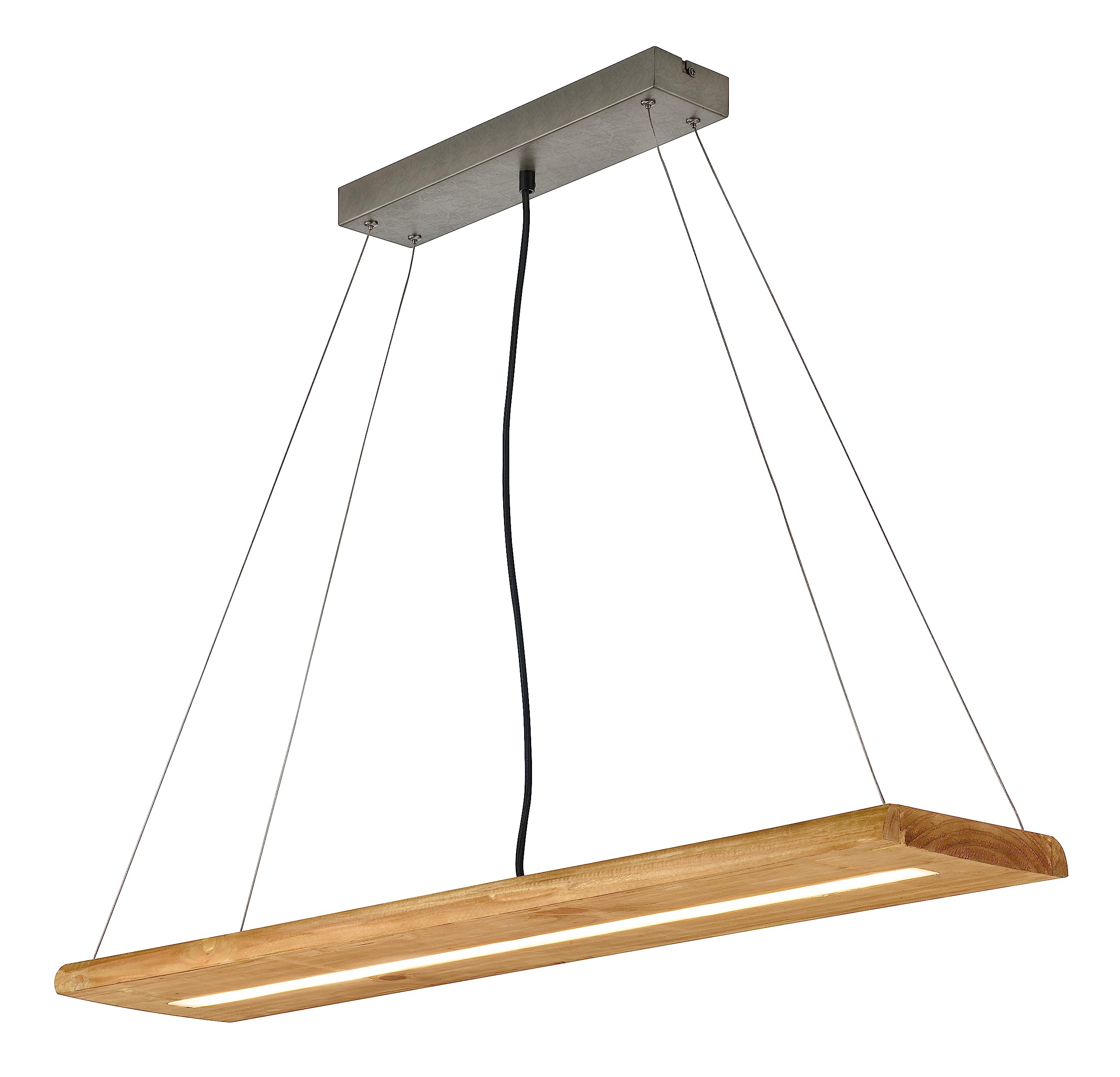 Trio Leuchten LED Pendelleuchte Brad 323710130, Metall Nickel antik, Holz, inkl. 27 Watt LED, Switch Dimmer, Braun