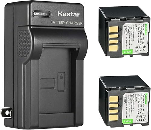 Kastar - Lote de 2 baterías y cargador de pared de CA para JVC BN-VF707 BN-VF707U BN-VF707UE BN-VF707US JVC BN-VF714 BN-VF714U BN-VF714UE BN-VF714US