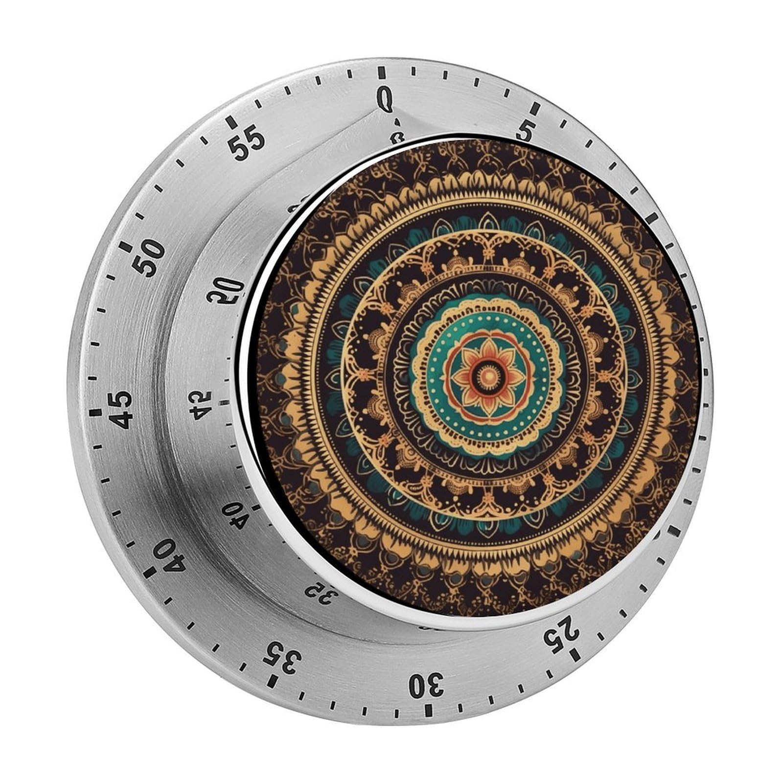 Mandala Timers Adsorbable Stainless Steel Kitchen Timer Loud 60 Minute Visual Timer Portable Manual Countdown Timers Alarm Clock Time Management Tool for Home Work