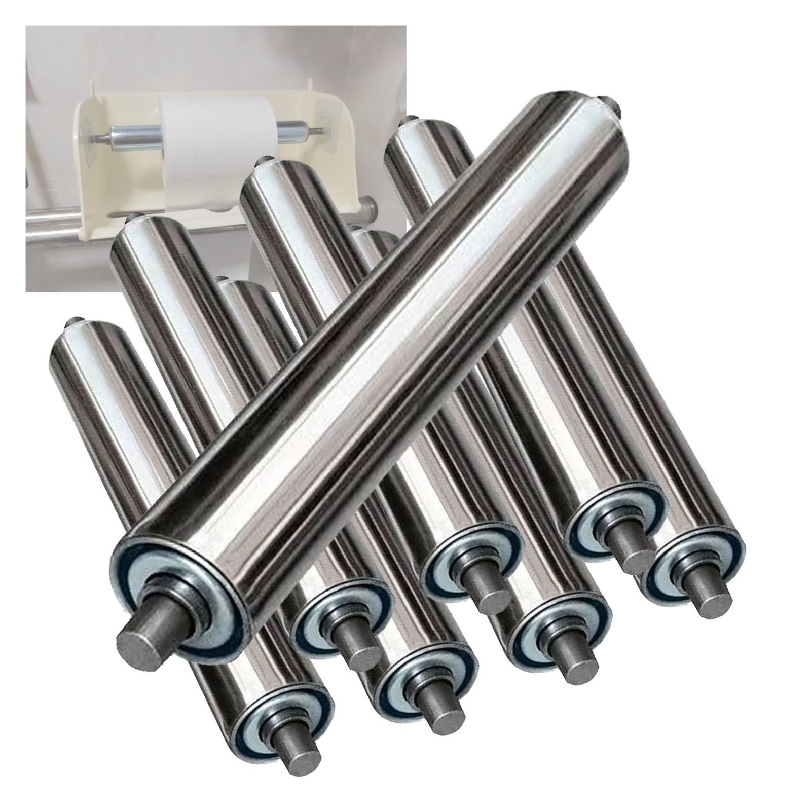 trasportatore rullo Rulli a gravità 8 pezzi, rulli di trasporto non alimentati da 25 32 38 50 60 mm di diametro for la lavorazione del legno, rullo trasportatore in acciaio zincato di ricambio(8 pcs D